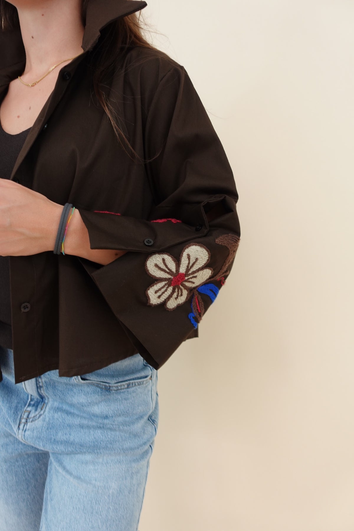 Camicia Ricamo Marrone