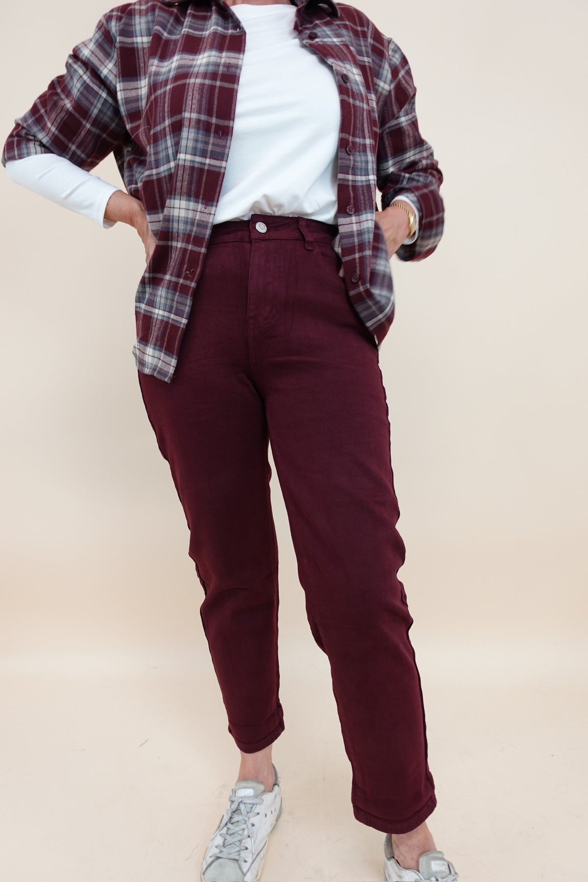 Jeans Momfit Bordeaux