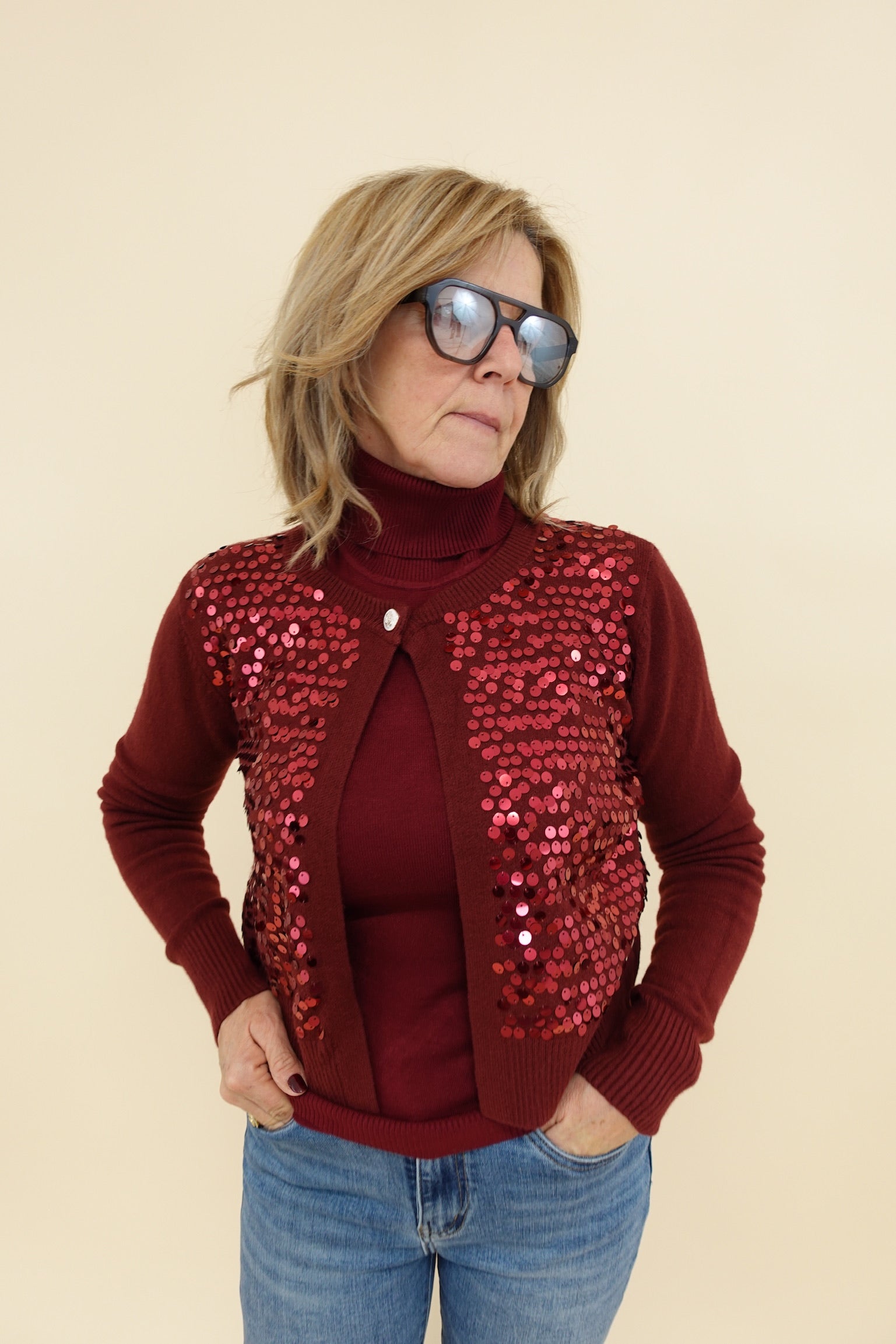 Cardigan Paiettes Bordeaux