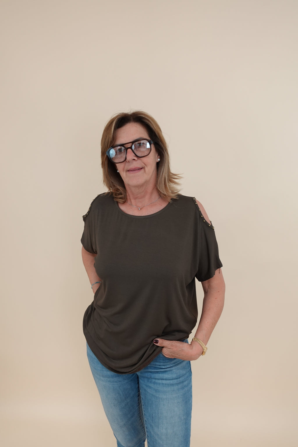Maglia Over Borchie Marrone