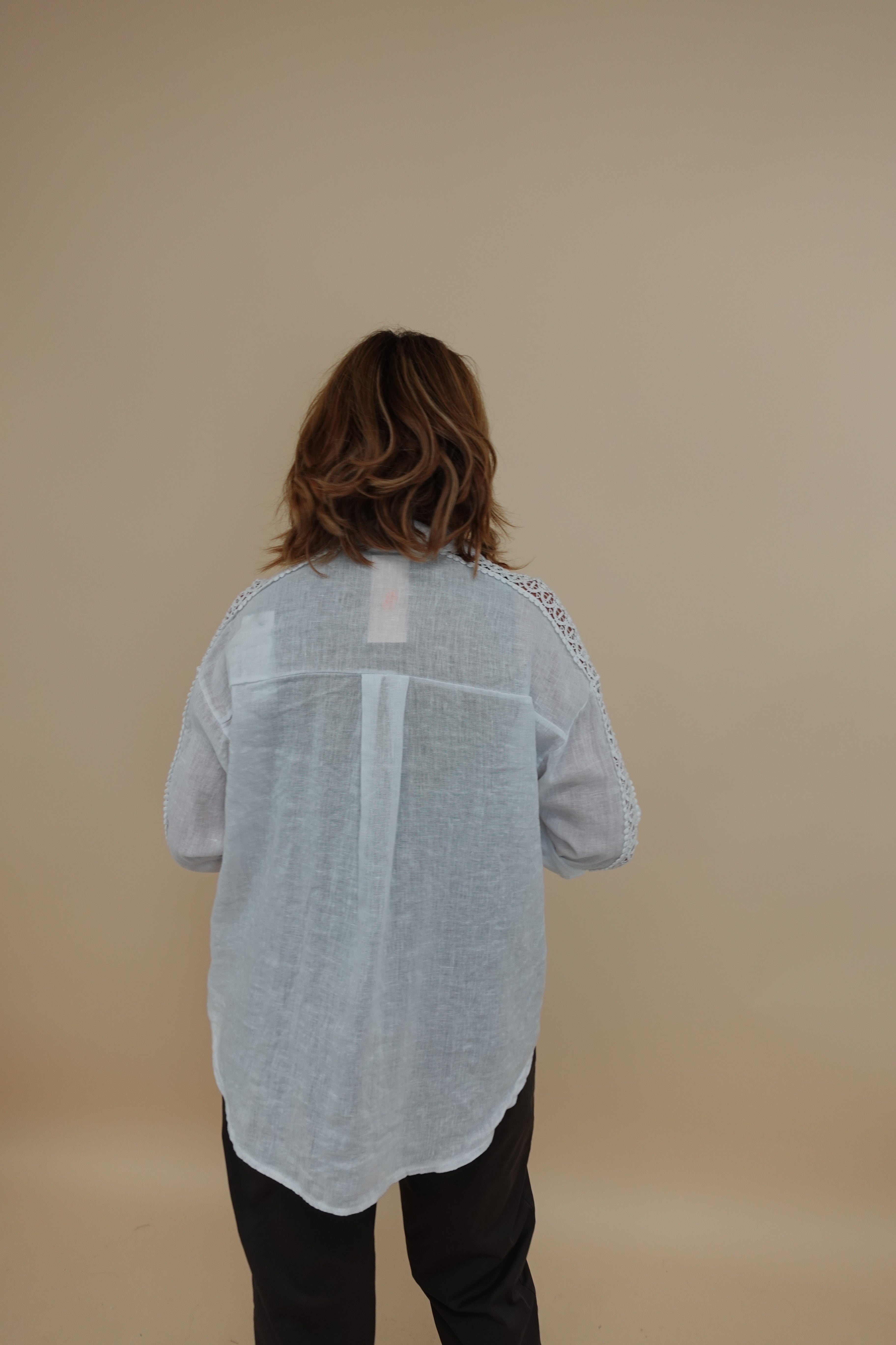 Camicia Ricamo Lino Bianco