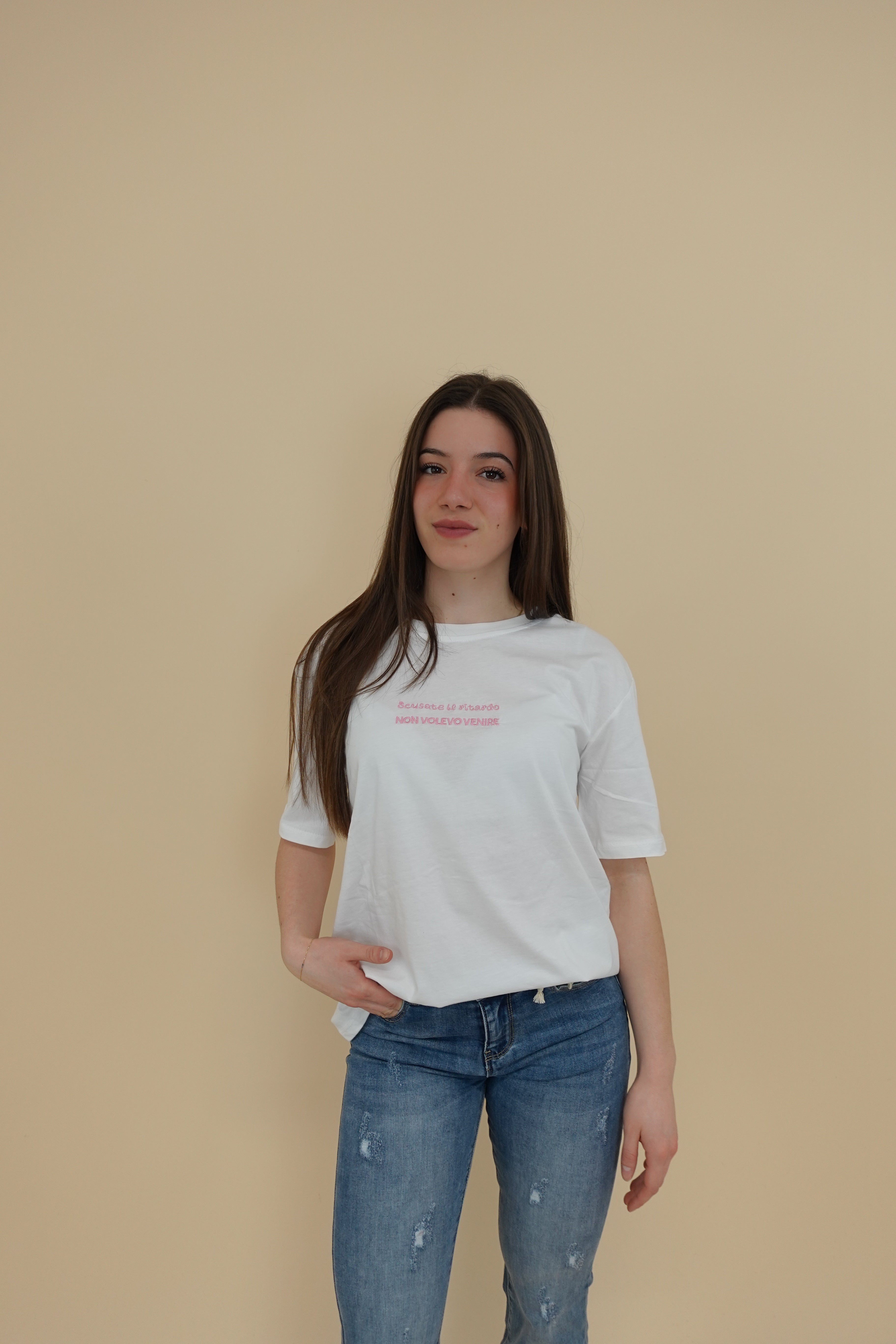 T-shirt "non volevo venire" rosa