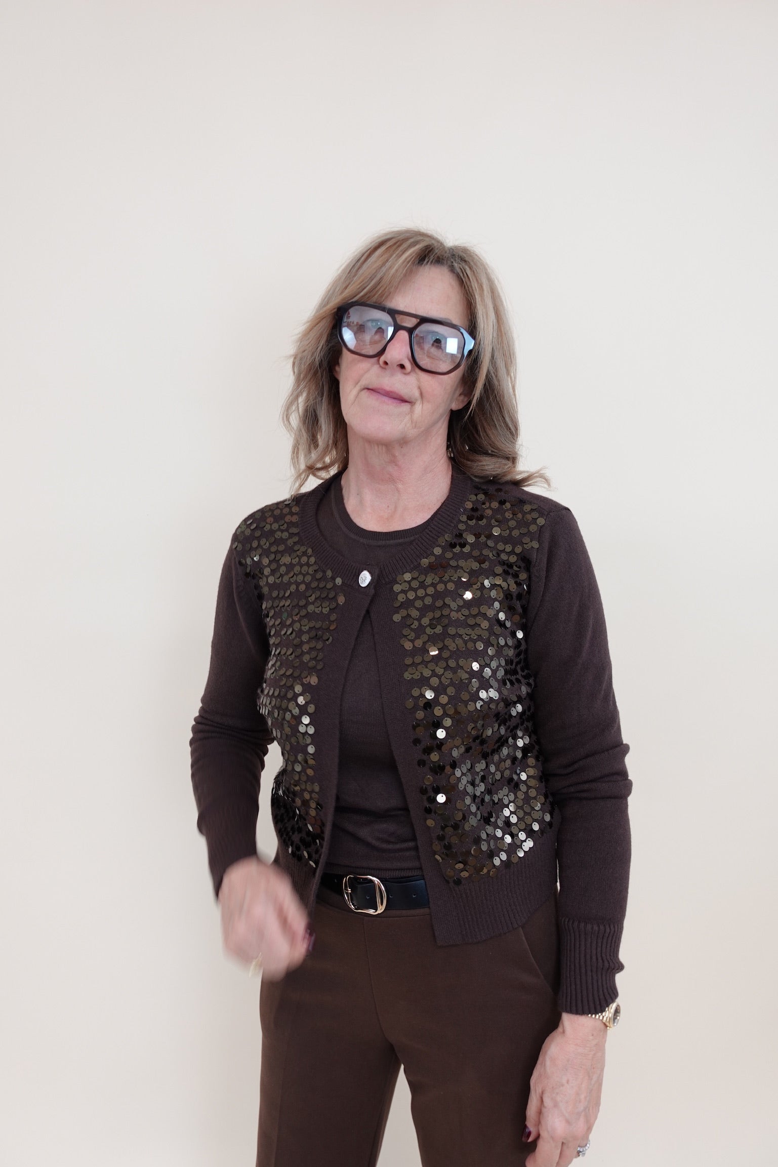 Cardigan Paiettes Marrone