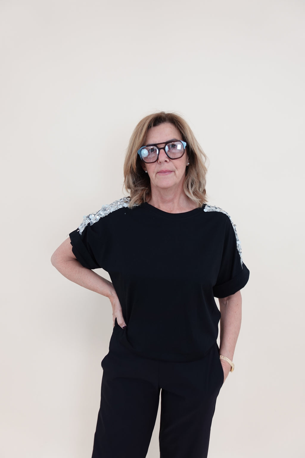 T-shirt Paiettes Nera