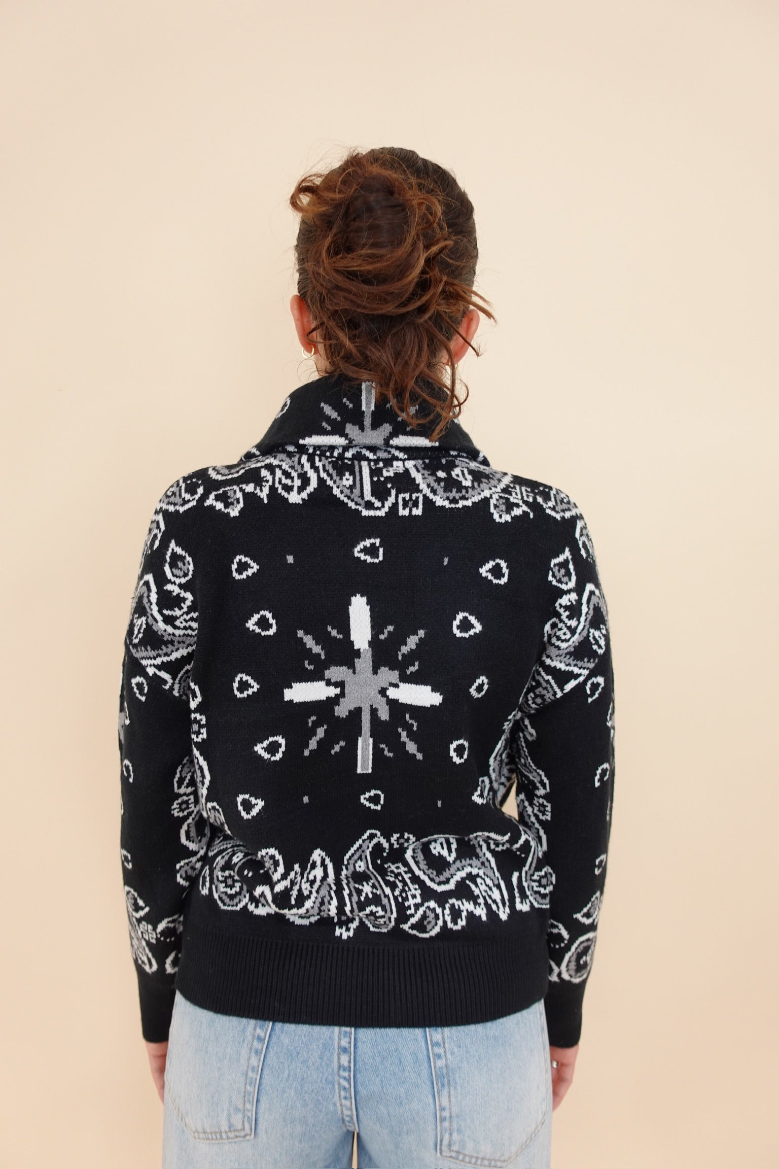 Cardigan Bandana Zip Nero