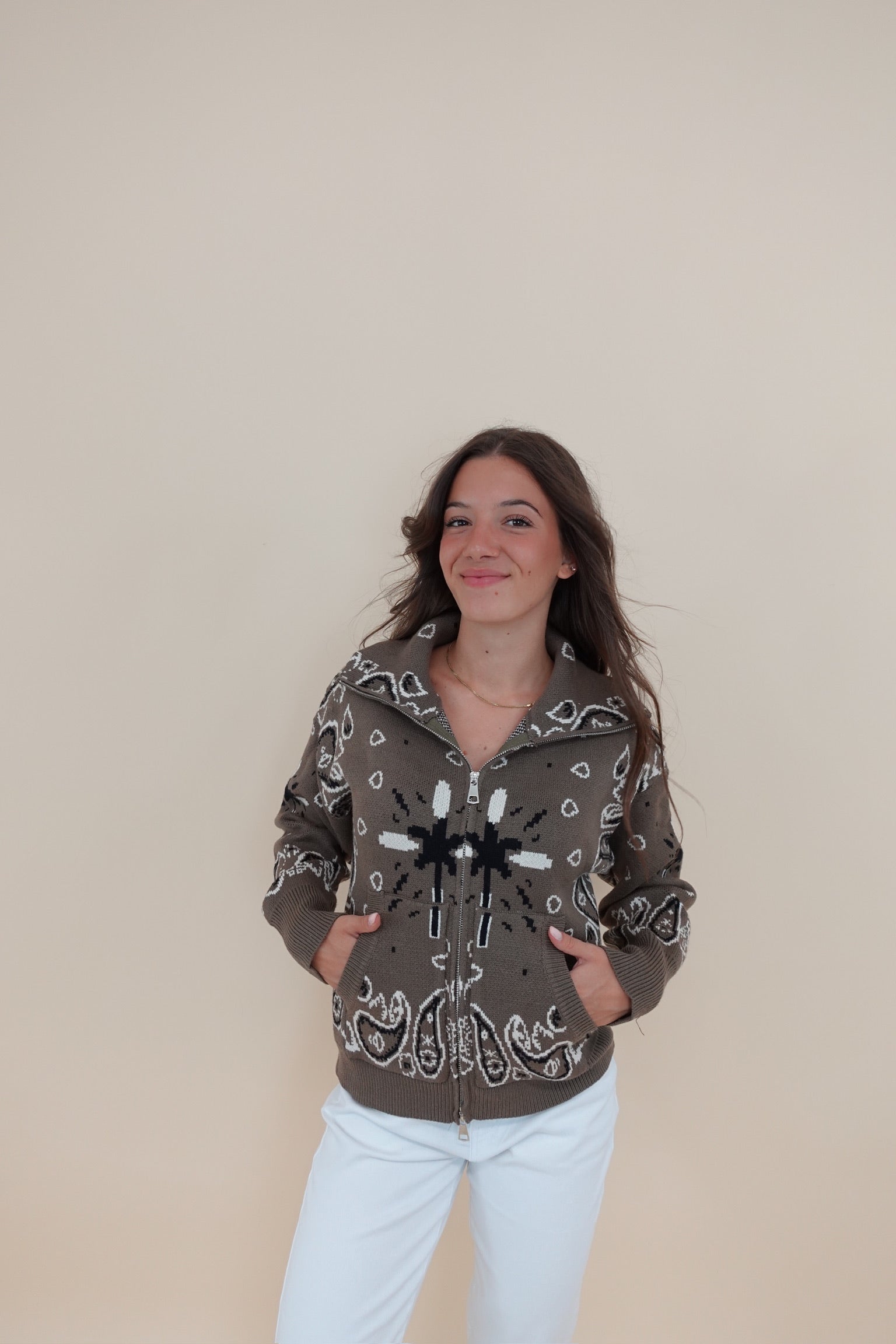 Cardigan Bandana Zip Verde
