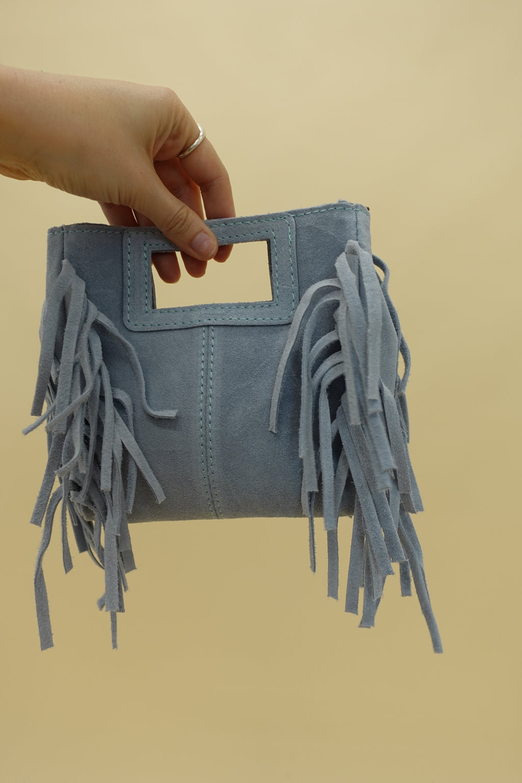 Borsa Frange Mini Pelle Azzurra