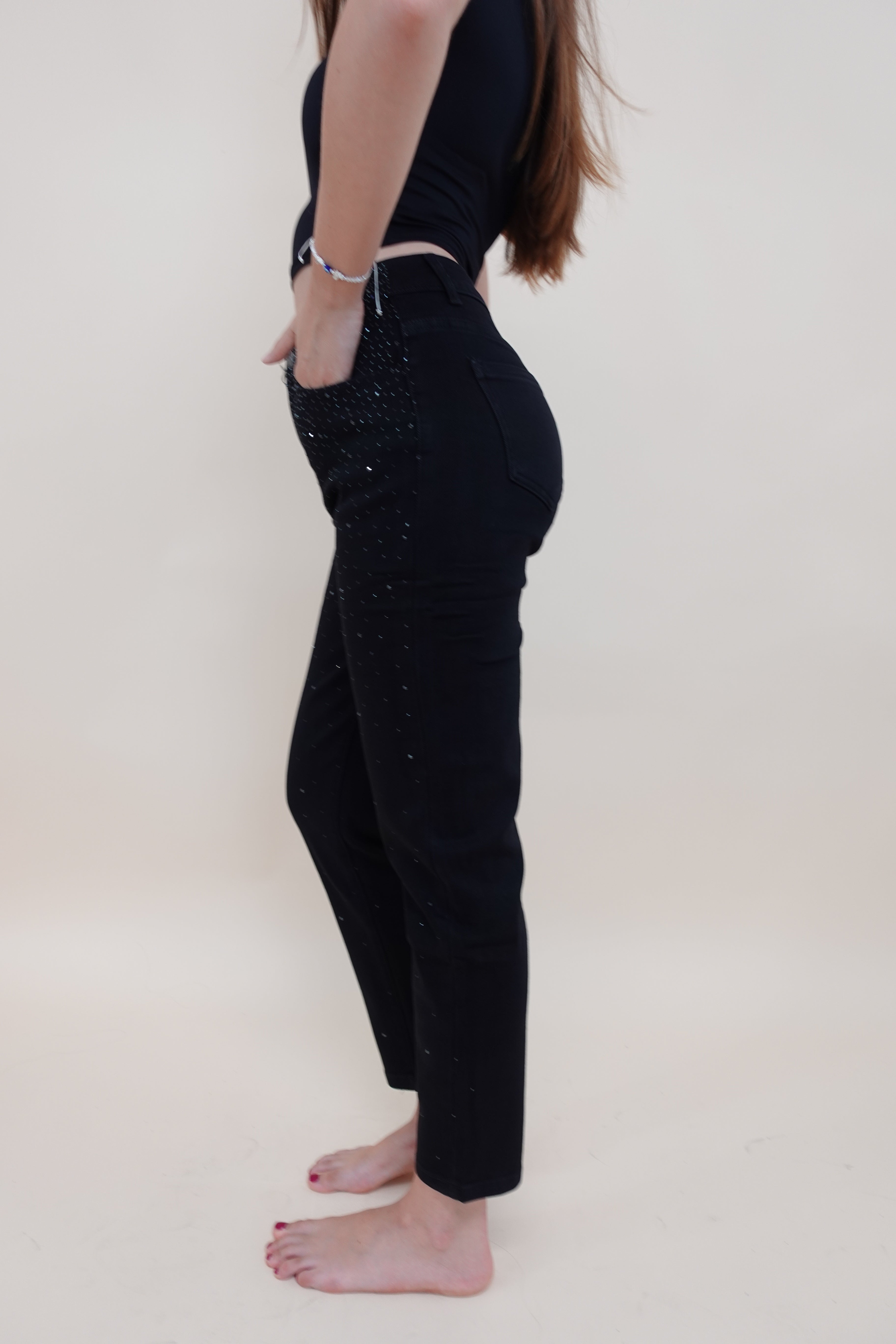 Jeans Momfit Shine Nero