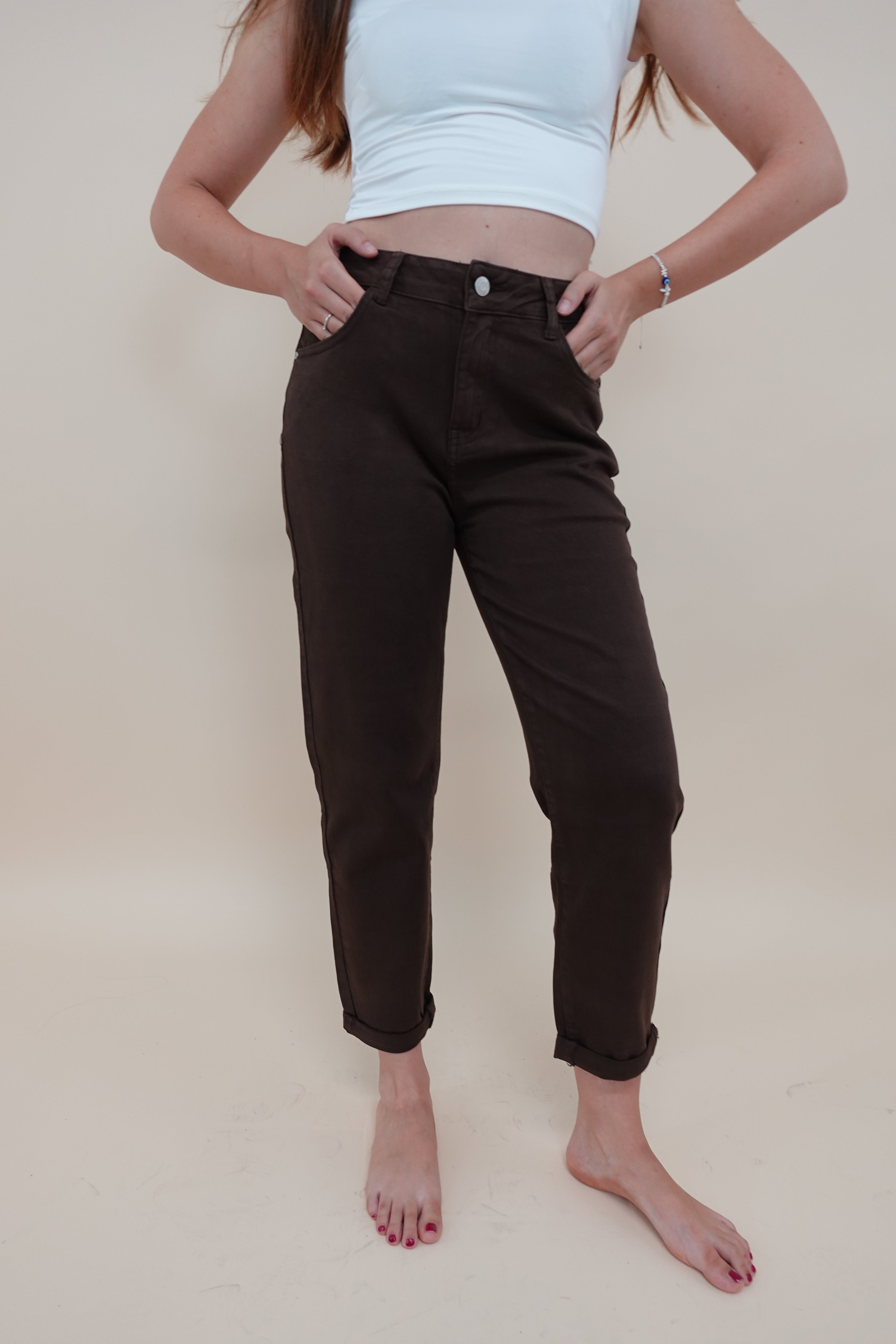 Jeans Momfit Marrone