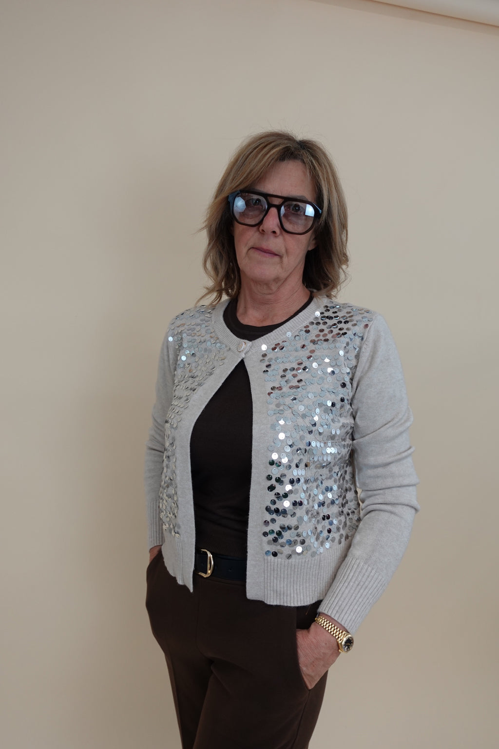 Cardigan Paiettes Beige
