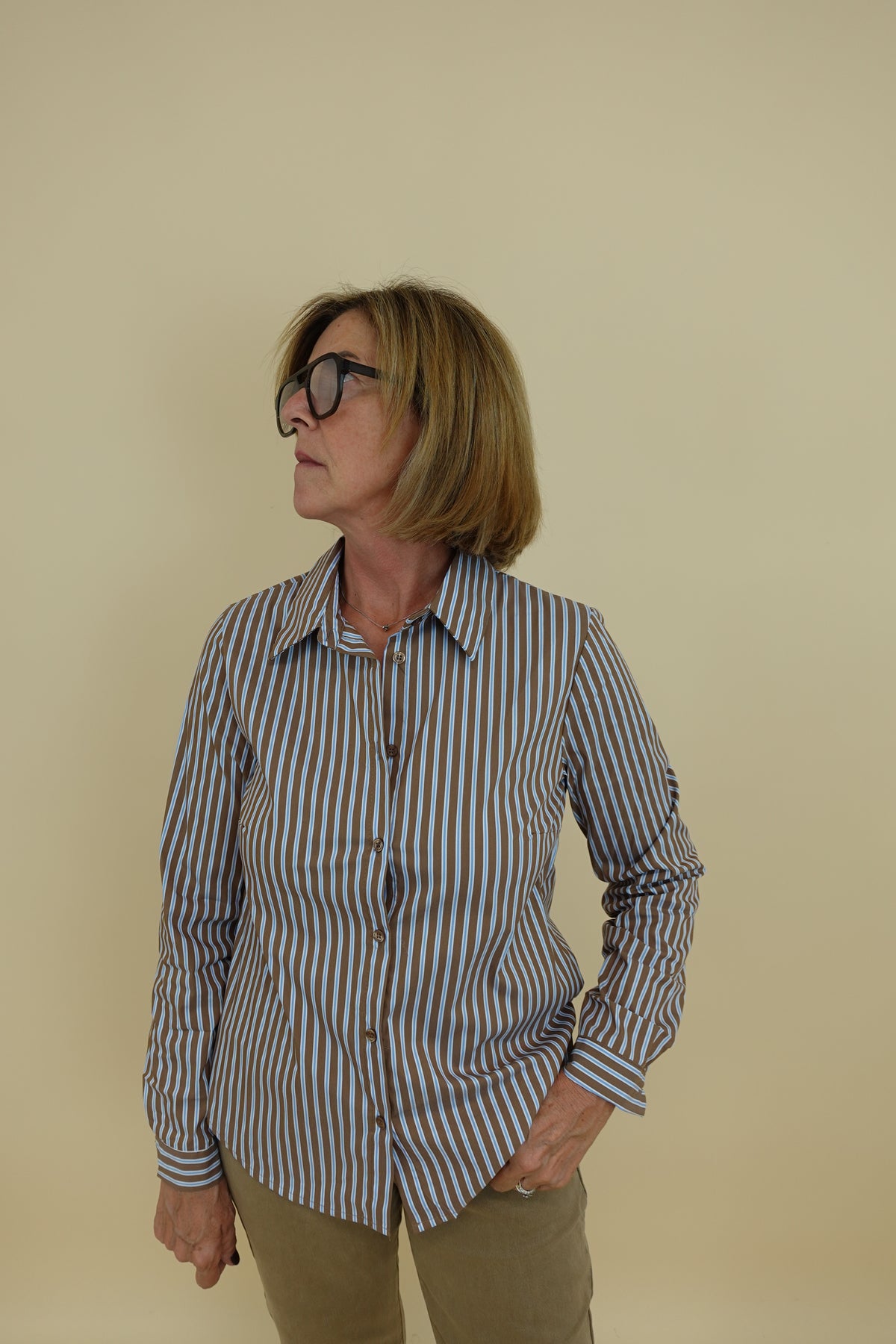 Camicia righe fine Beige