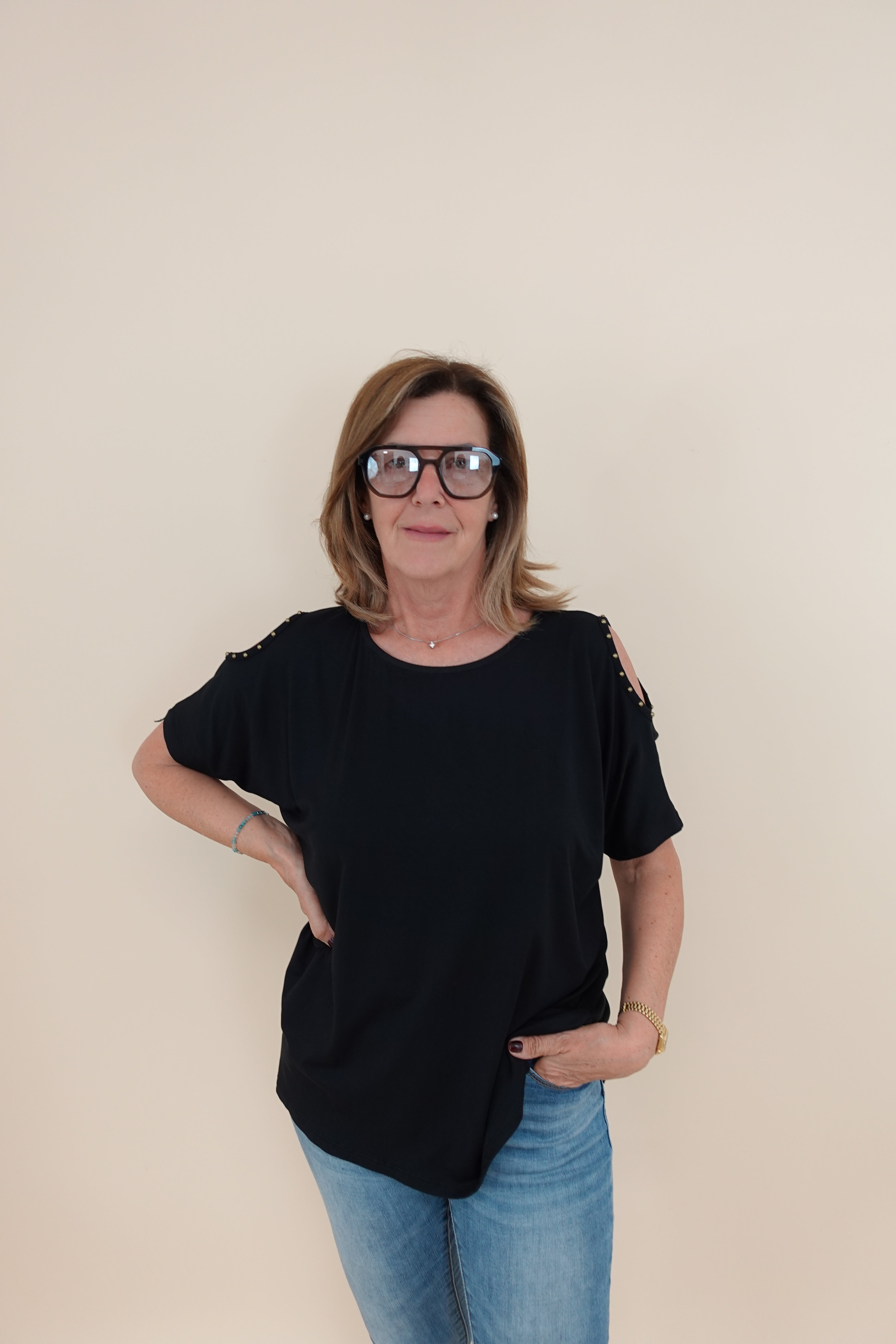 Maglia Over Borchie Nero