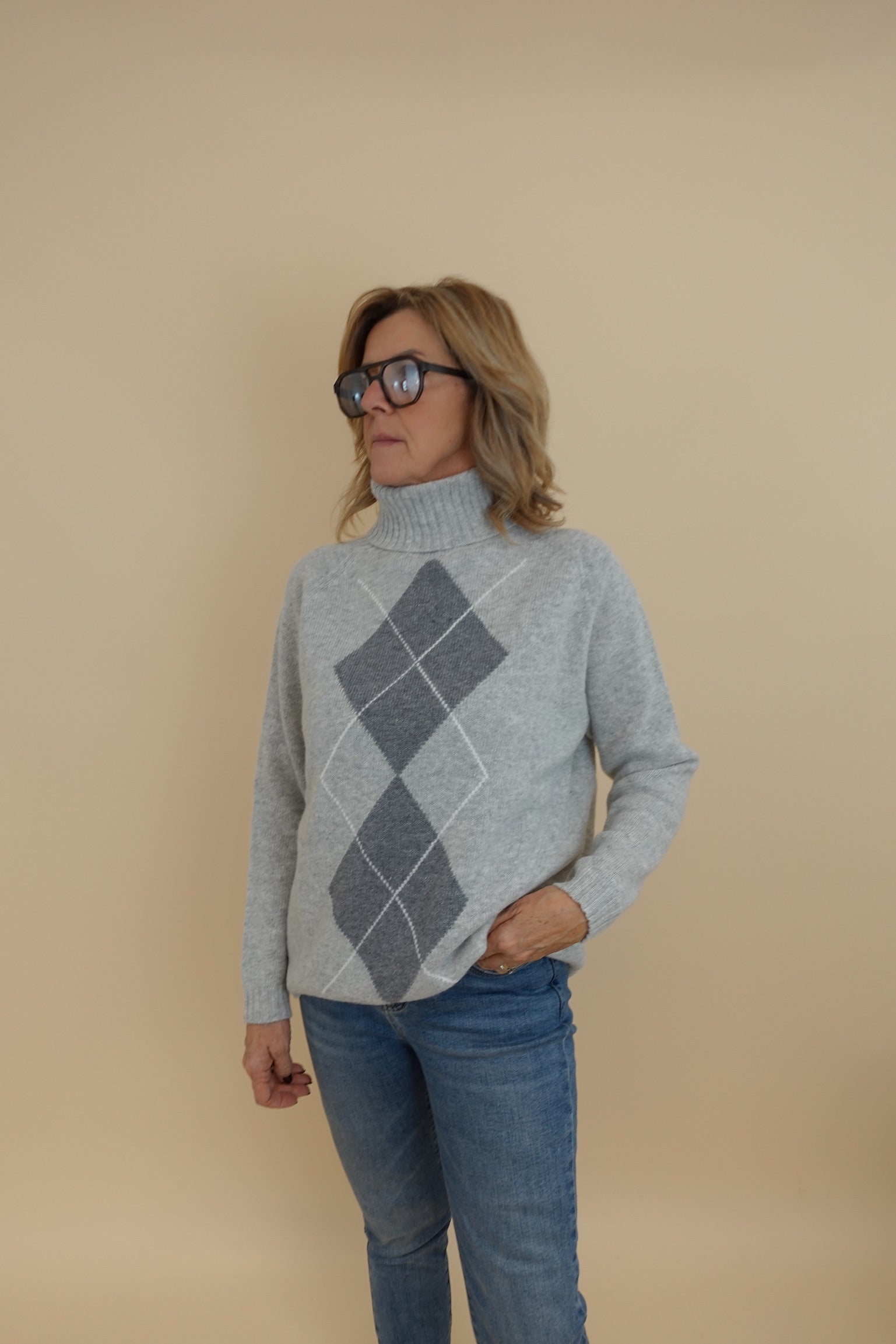 Maglione Rombi Grigio Chiaro