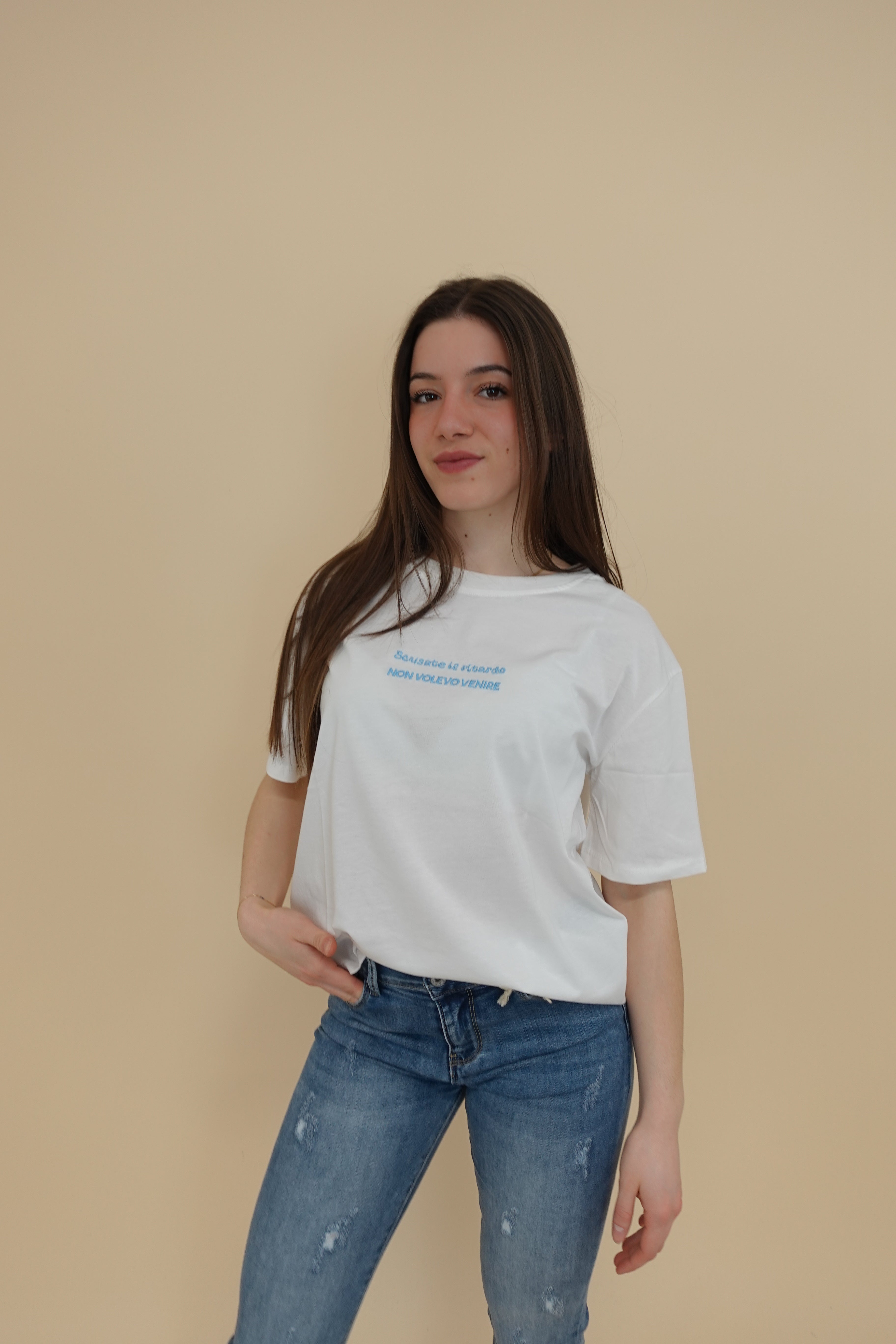 T-shirt "non volevo venire" azzurra