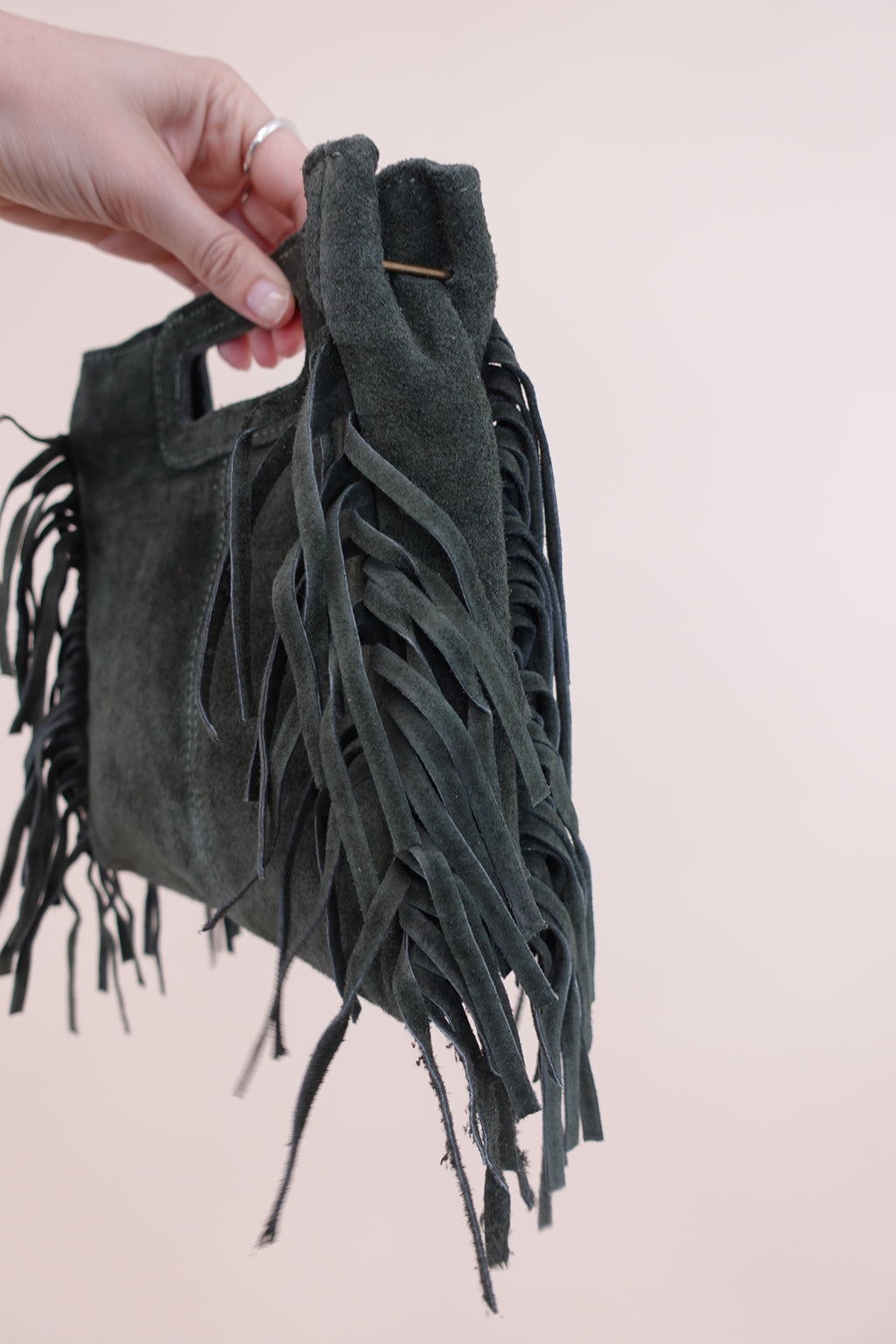 Borsa Frange Pelle Verde