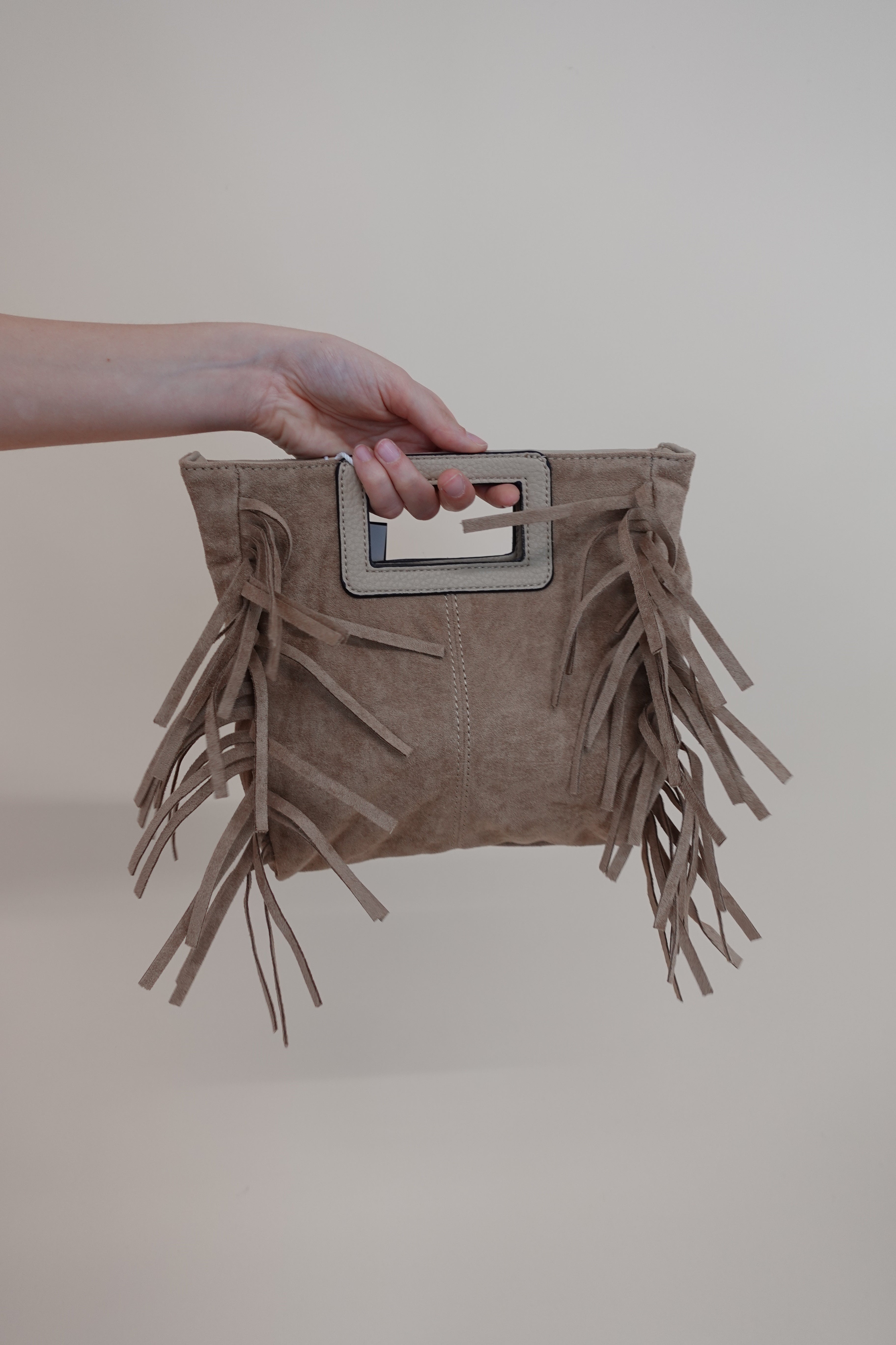 Borsa Frange Beige Scuro