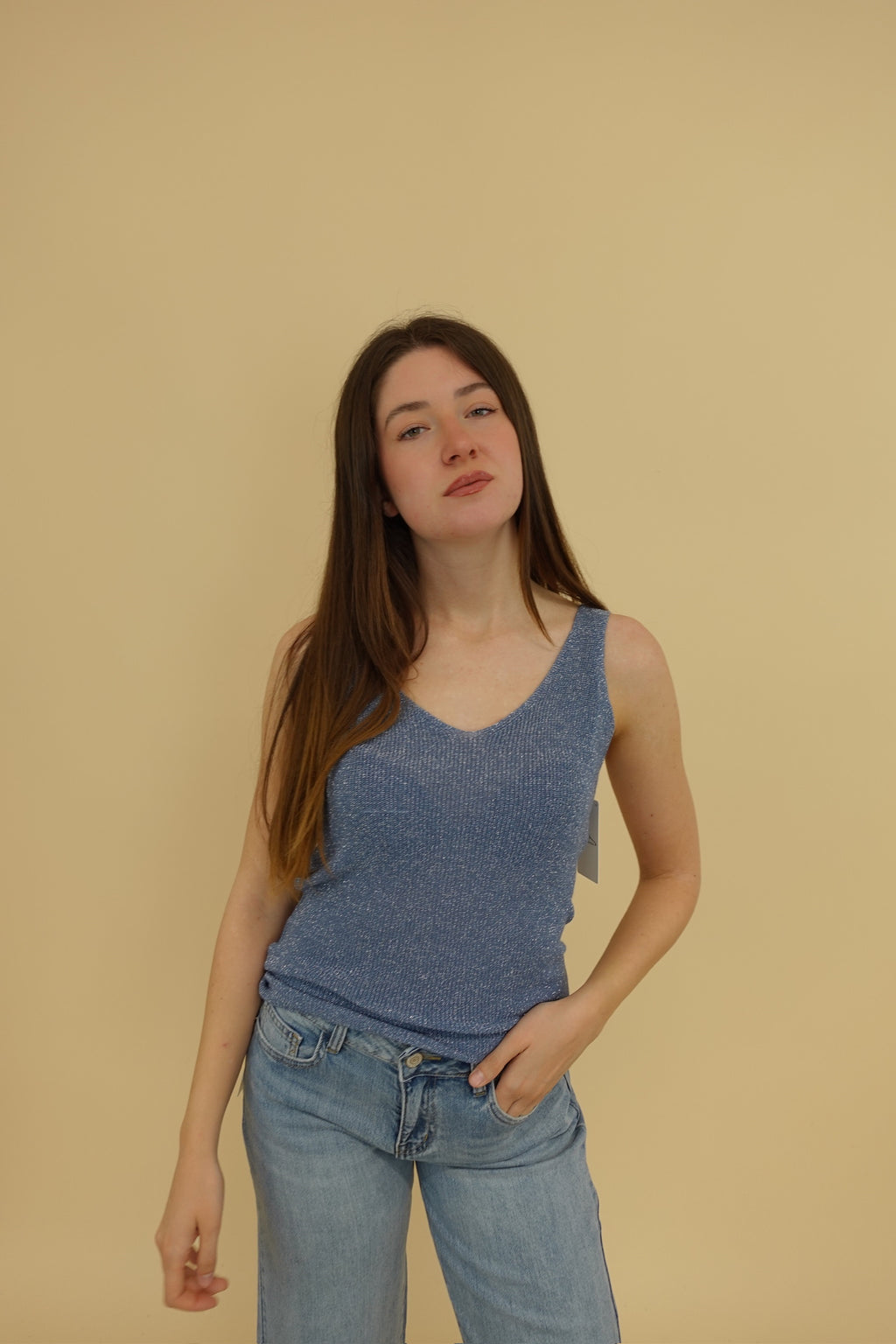 Canotta Lurex Blu Jeans