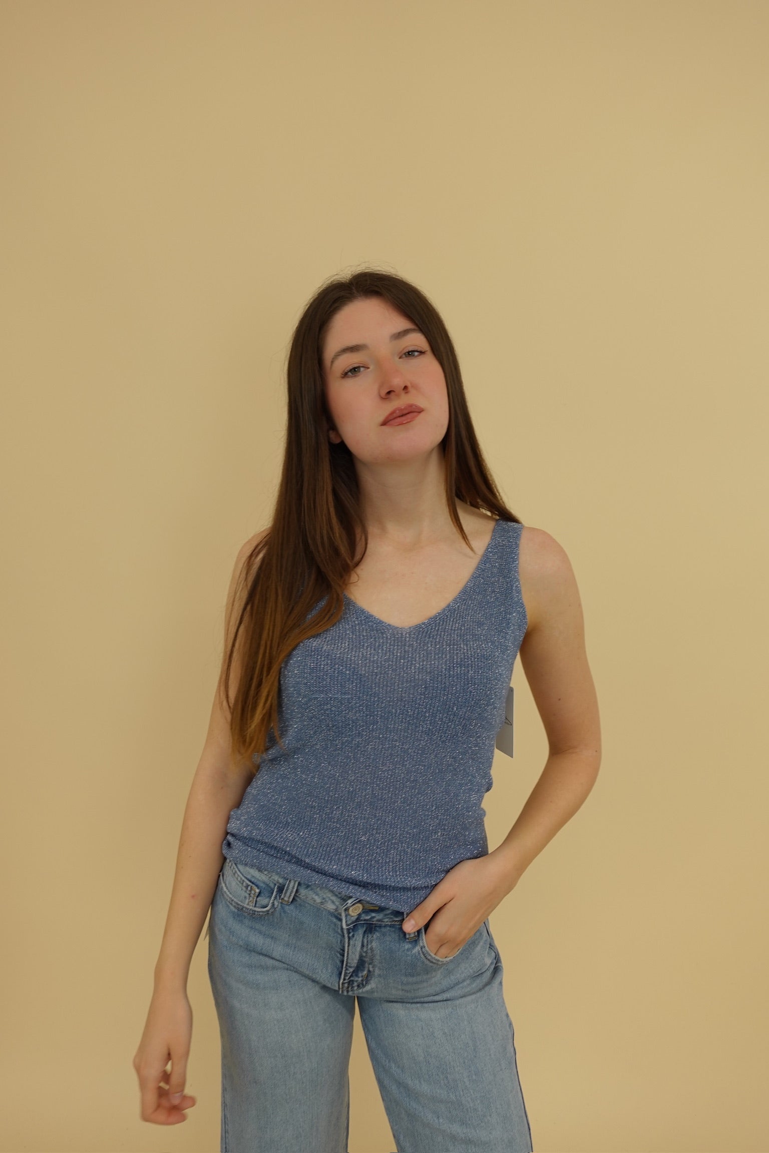 Canotta Lurex Blu Jeans