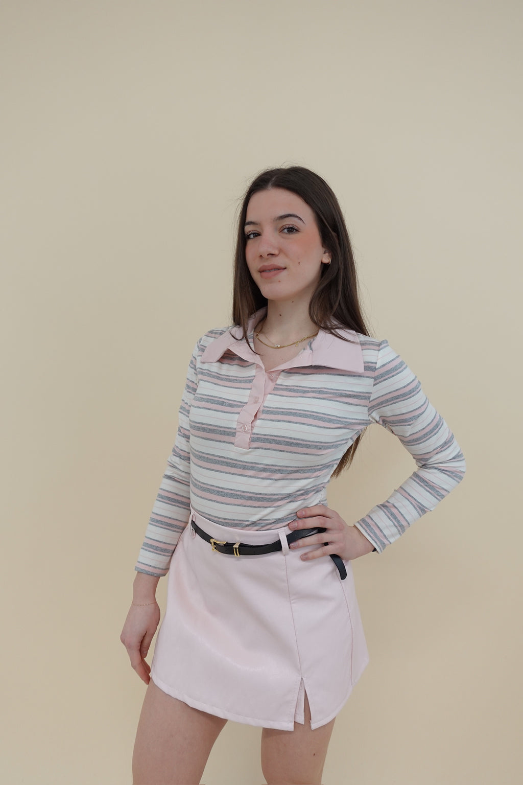 Body Polo Line Rosa