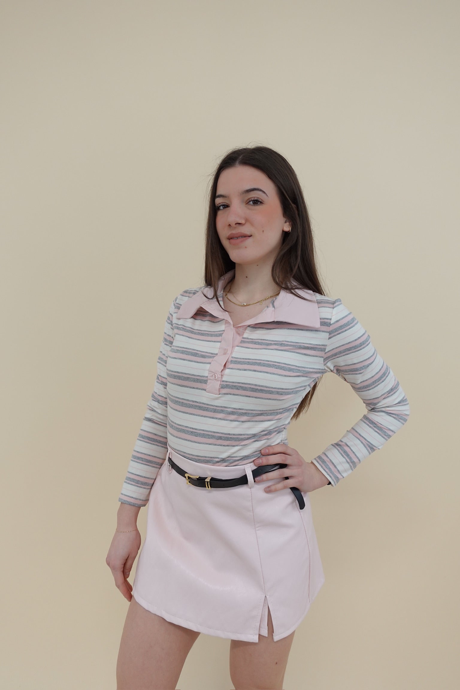 Body Polo Line Rosa