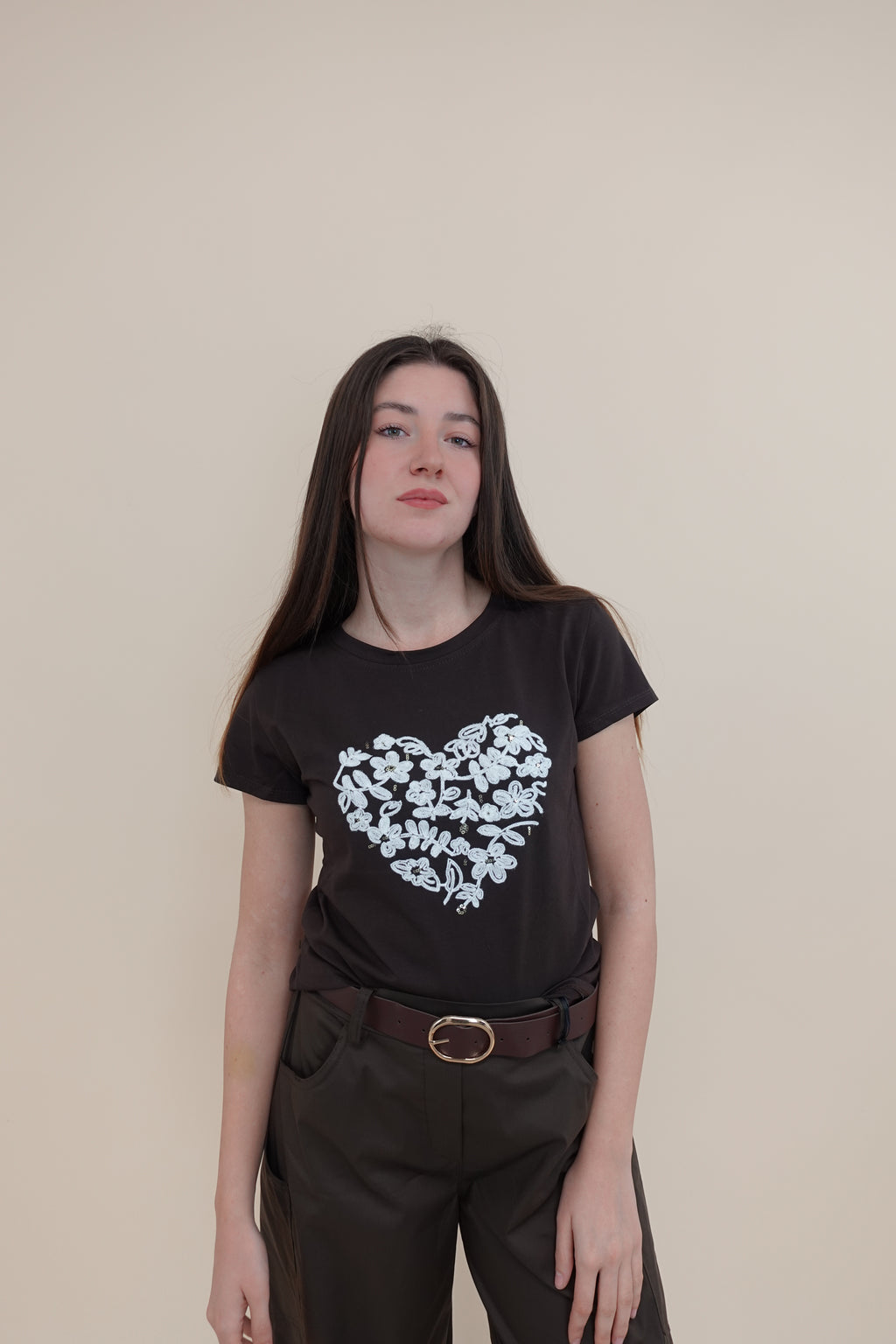 T-shirt Flower Marrone