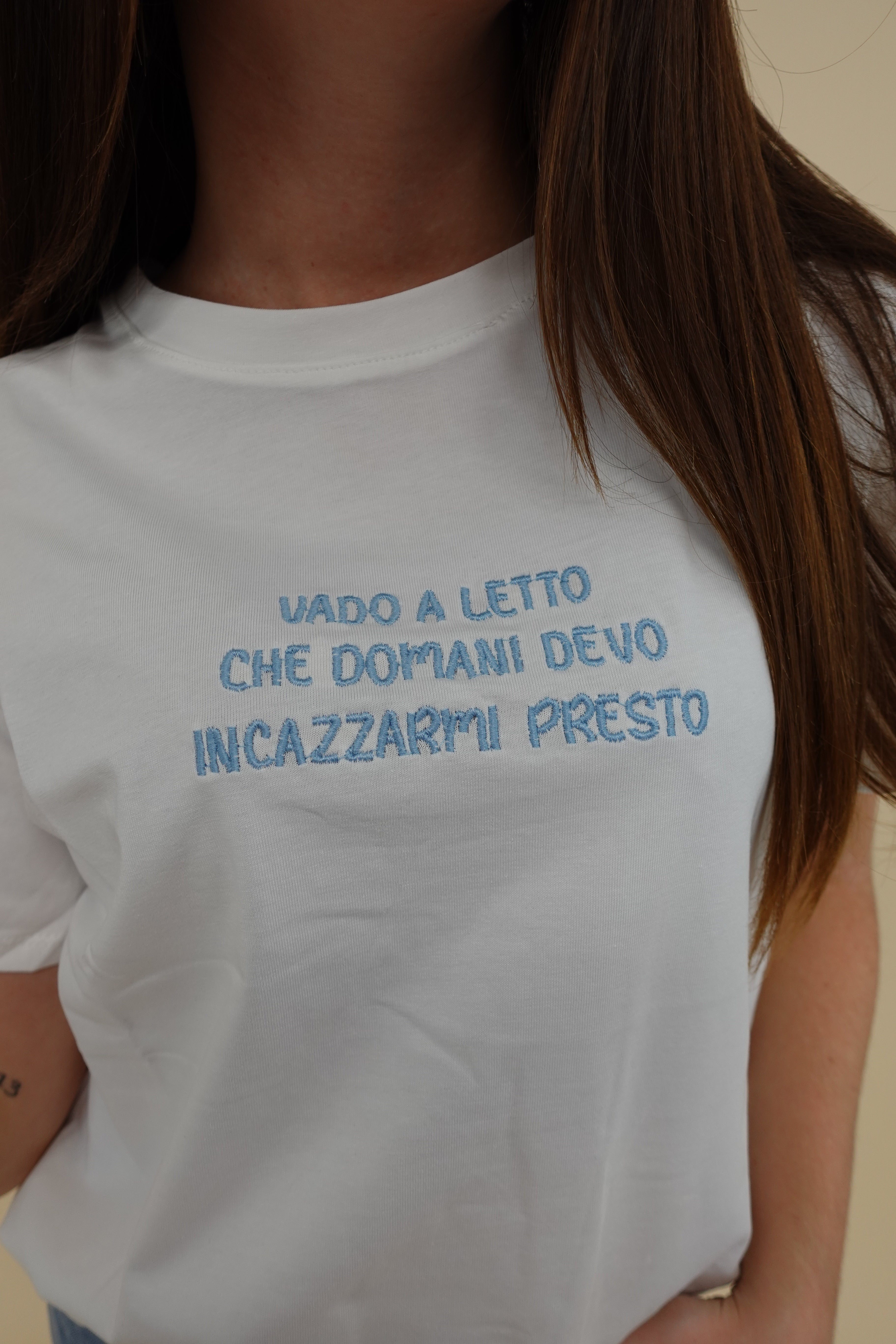 T-shirt Vado a Letto azzurra