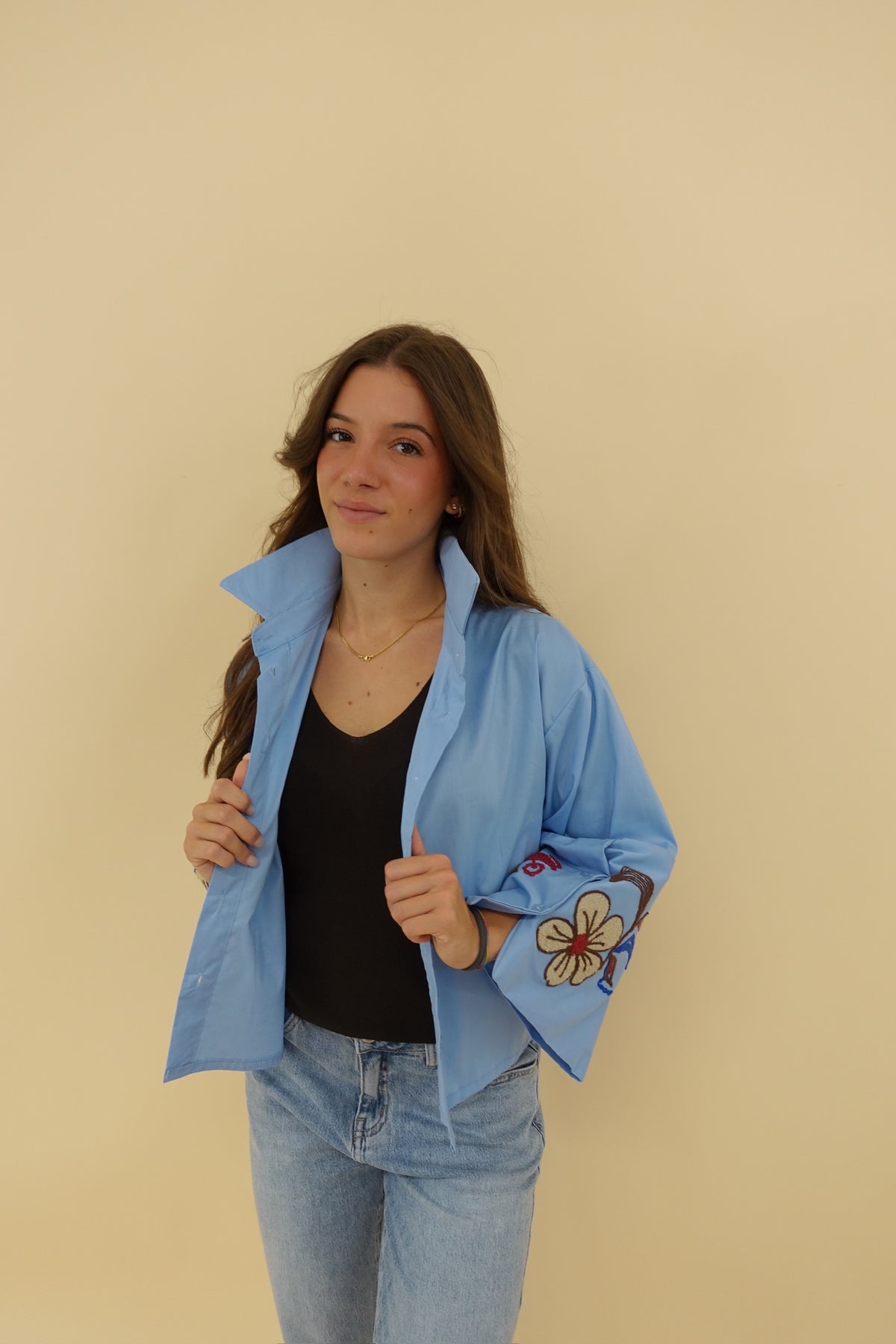 Camicia Ricamo Azzurra