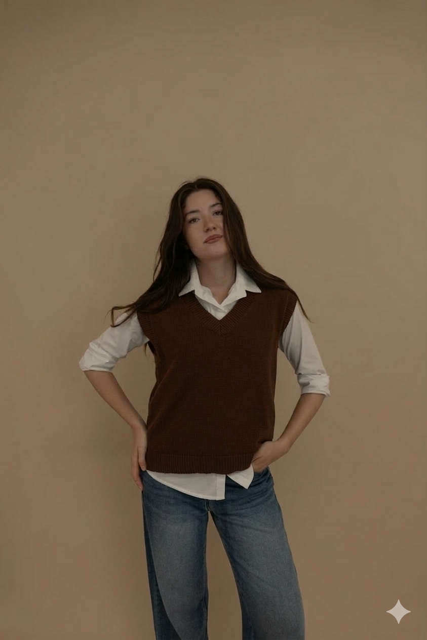 Gilet V Marrone