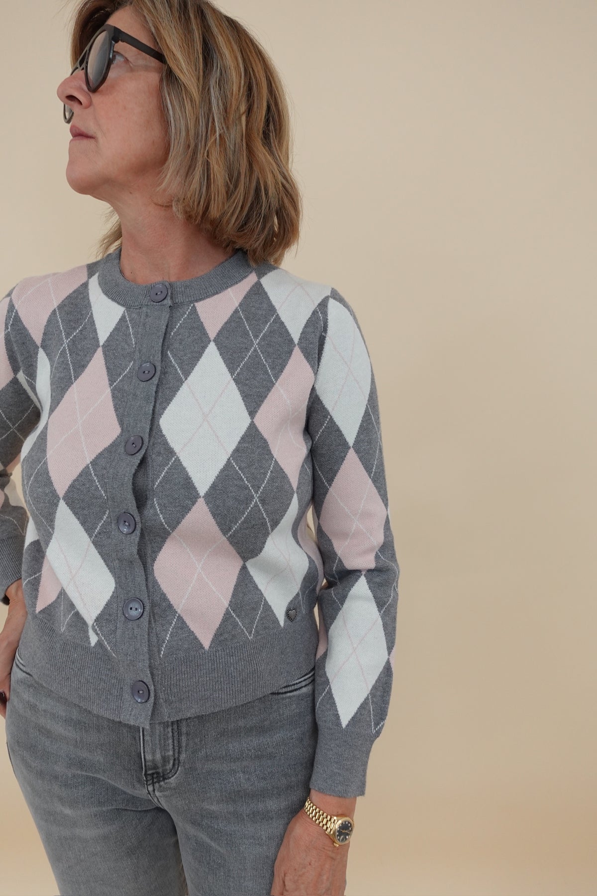 Cardigan Rombi Rosa
