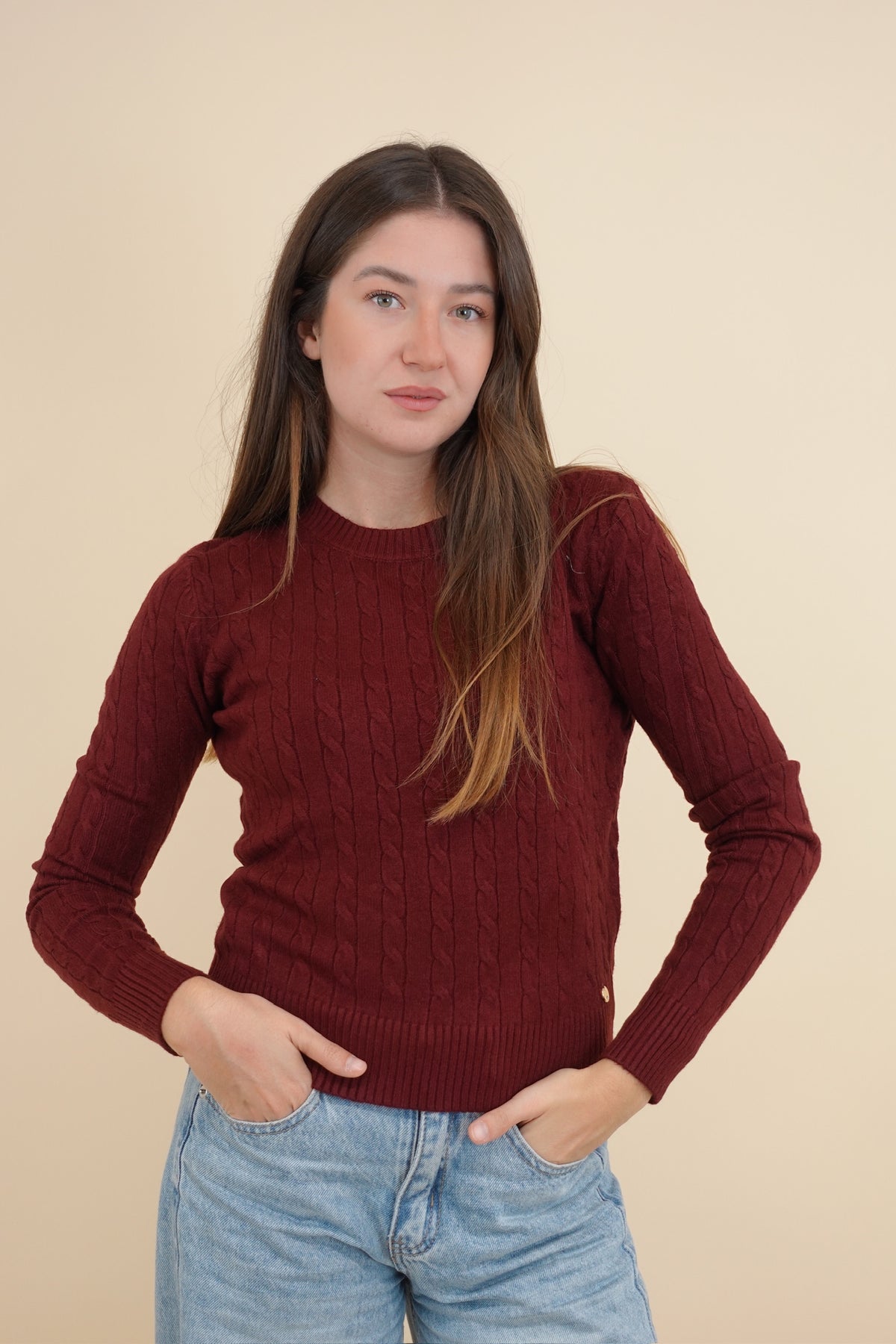 Maglioncino Treccina Bordeaux