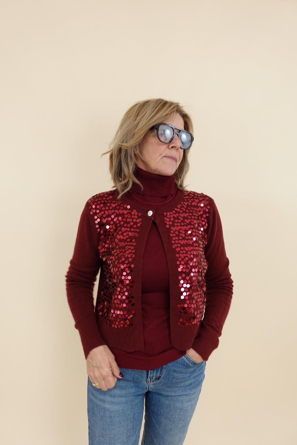 Cardigan Paiettes Bordeaux