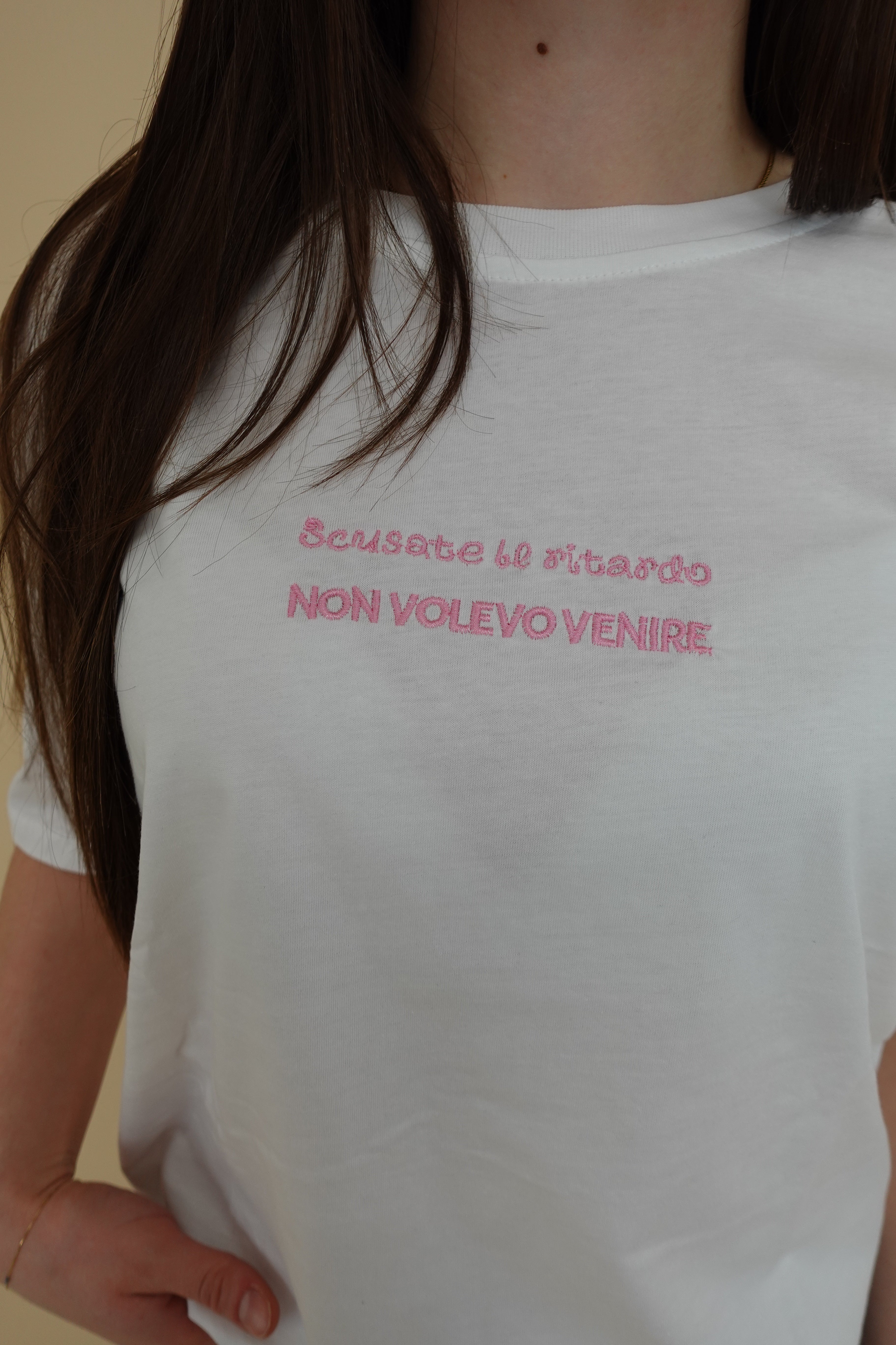 T-shirt "non volevo venire" rosa