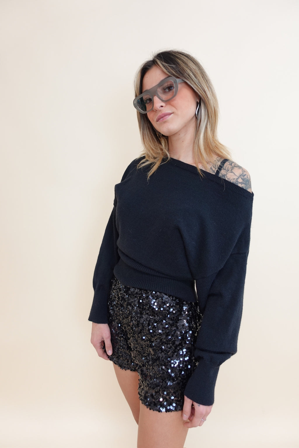 Shorts Paiettes Nero