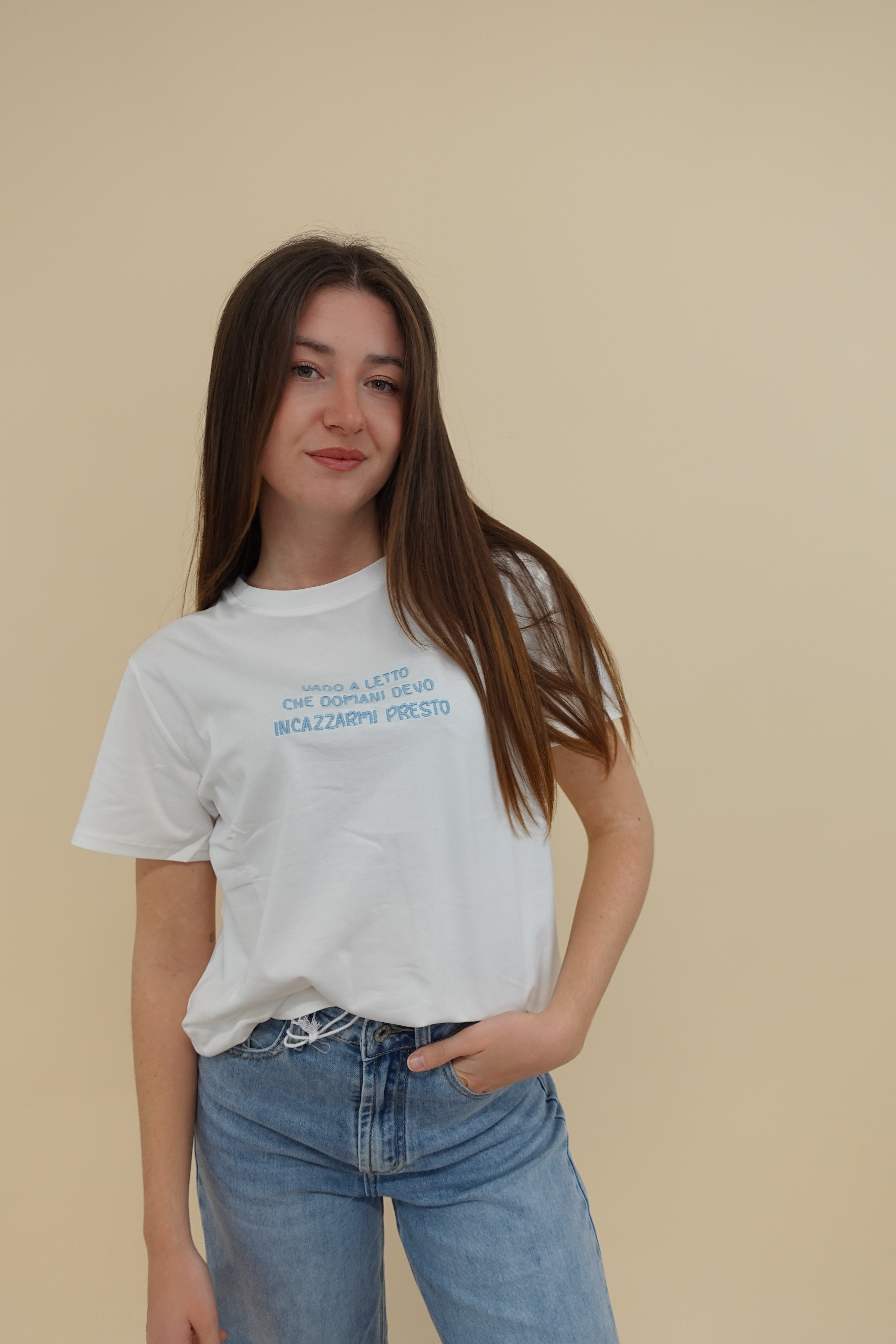 T-shirt Vado a Letto azzurra