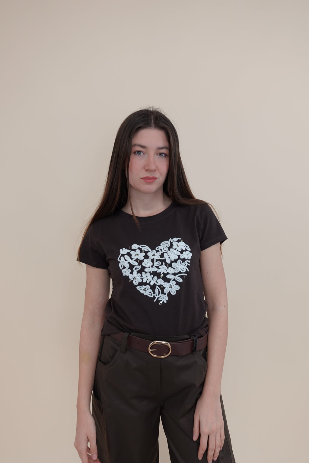 T-shirt Flower Marrone