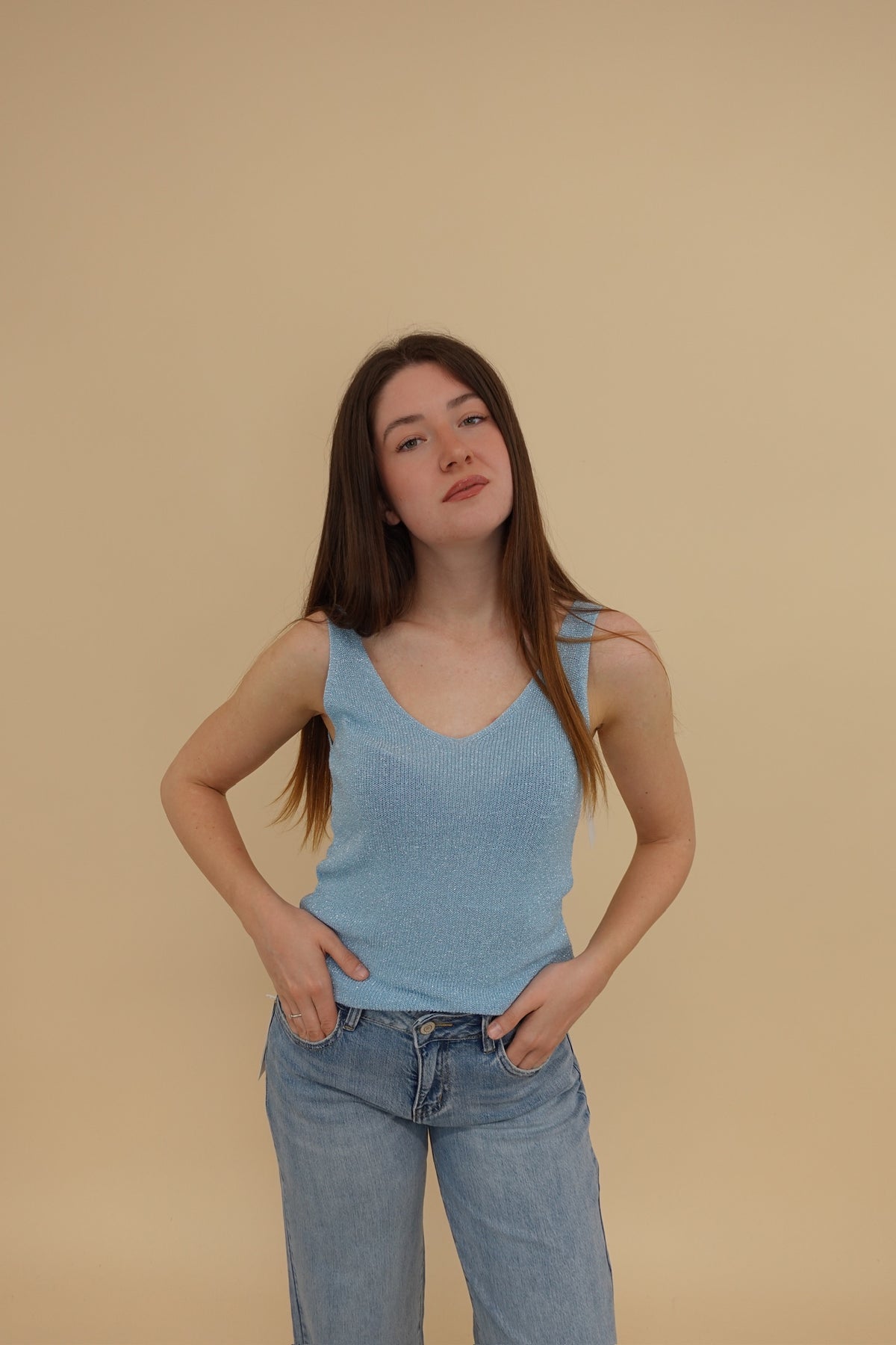 Canotta Lurex Azzurra