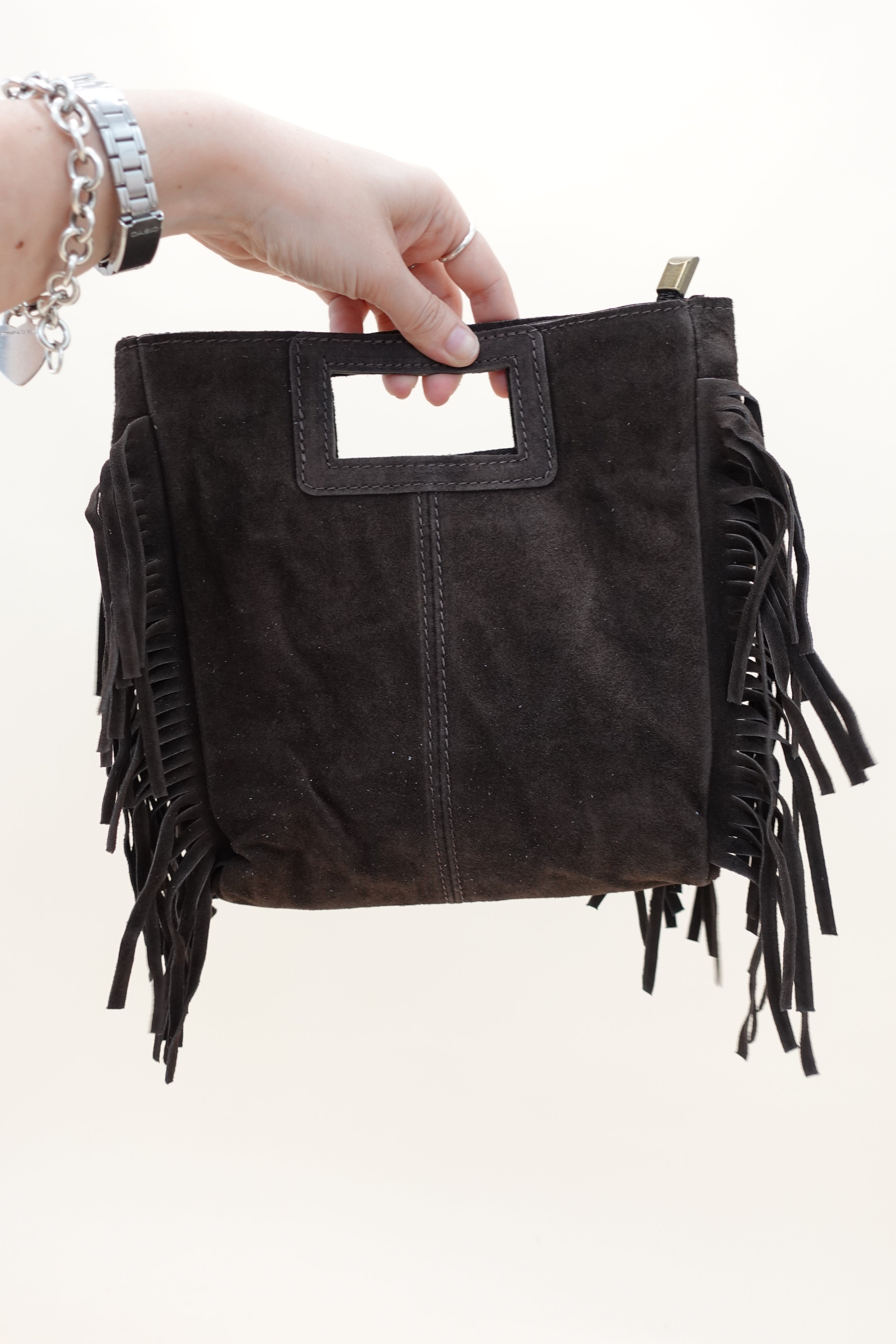 Borsa Frange Pelle Marrone
