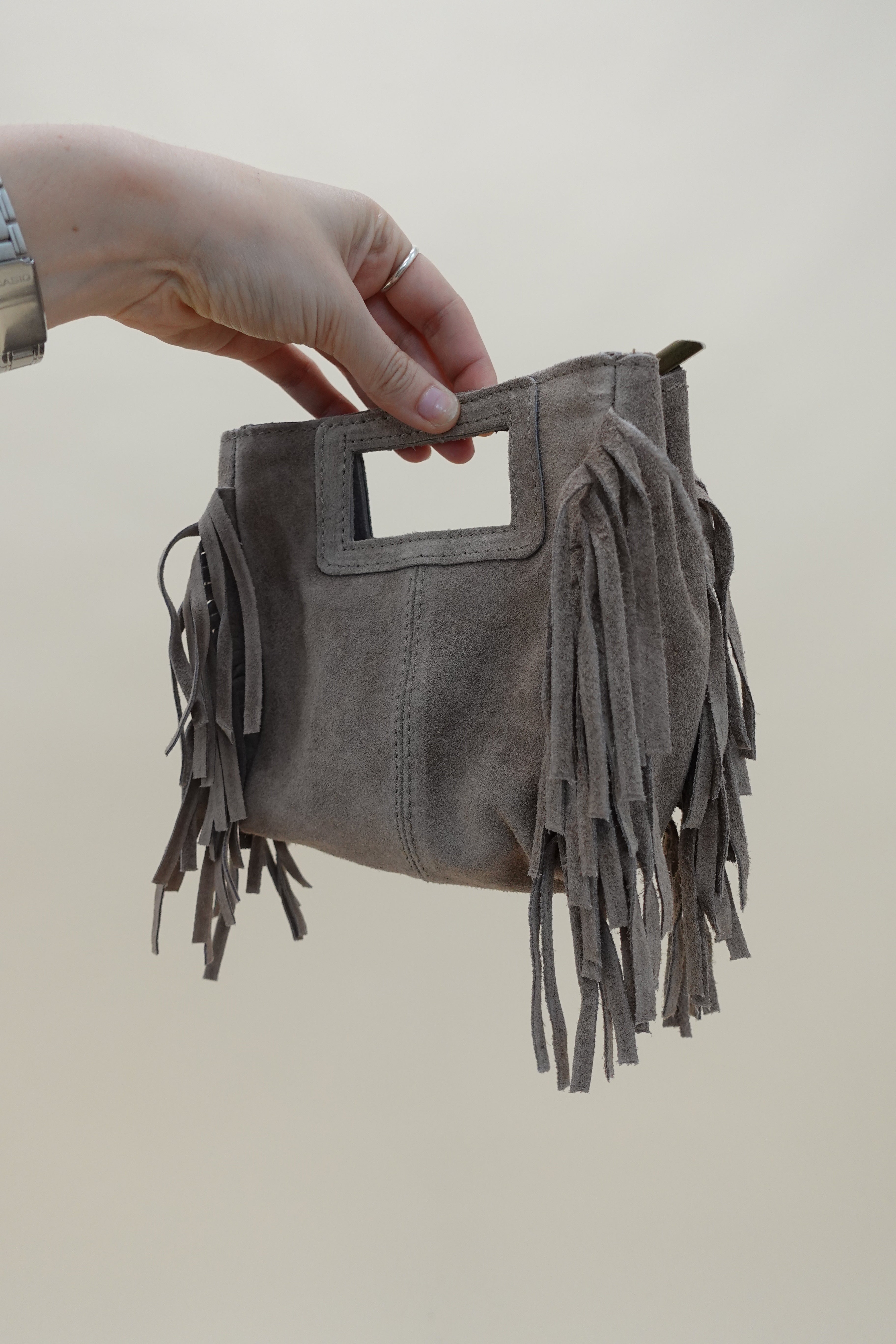 Borsa Frange Mini Pelle Fango