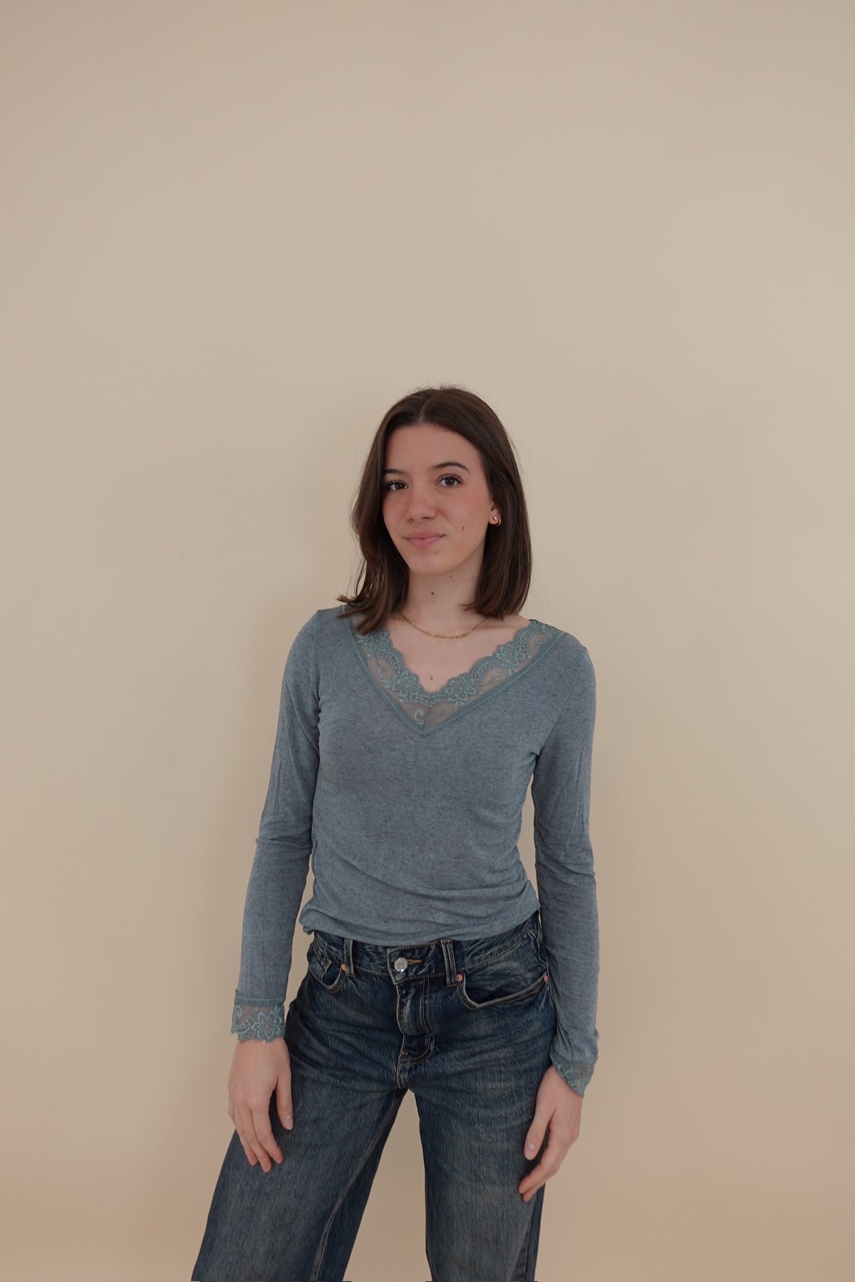 Maglia Cashmere Blend Pizzo Grigio