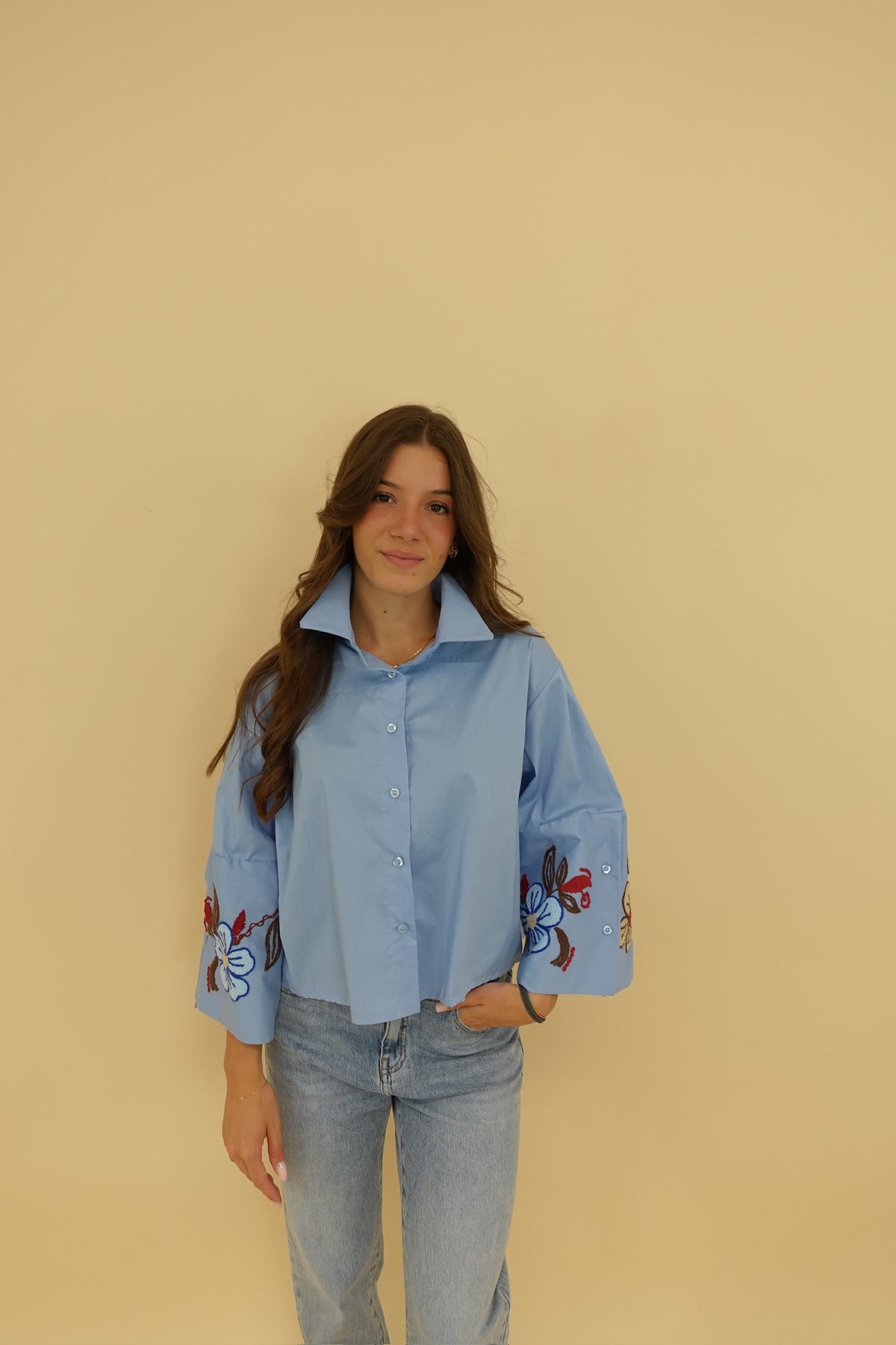 Camicia Ricamo Azzurra