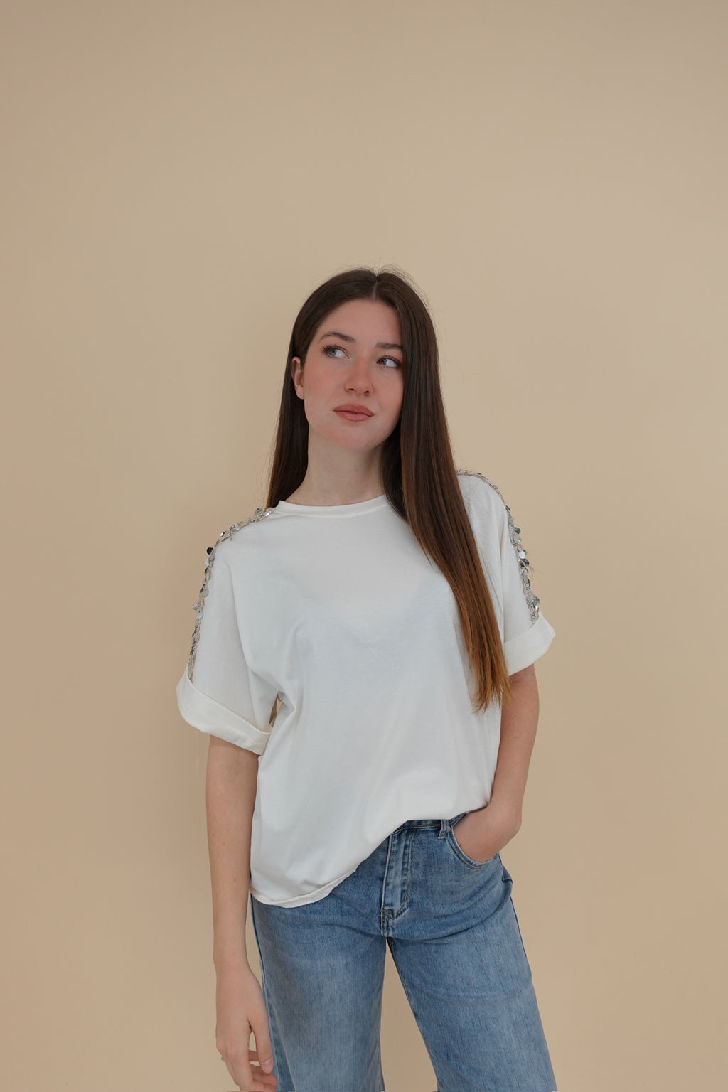 T-shirt Paiettes Bianco