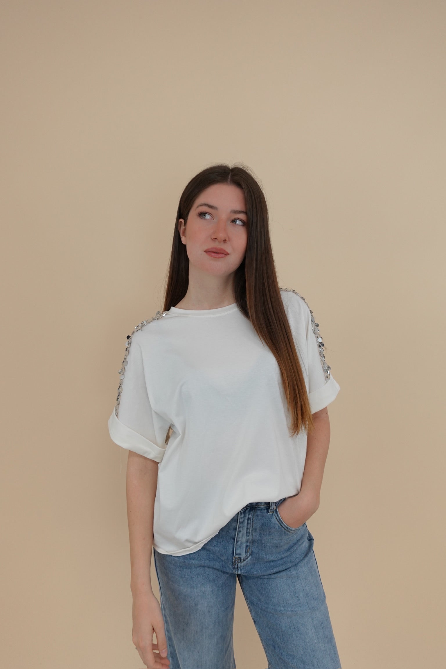 T-shirt Paiettes Bianco
