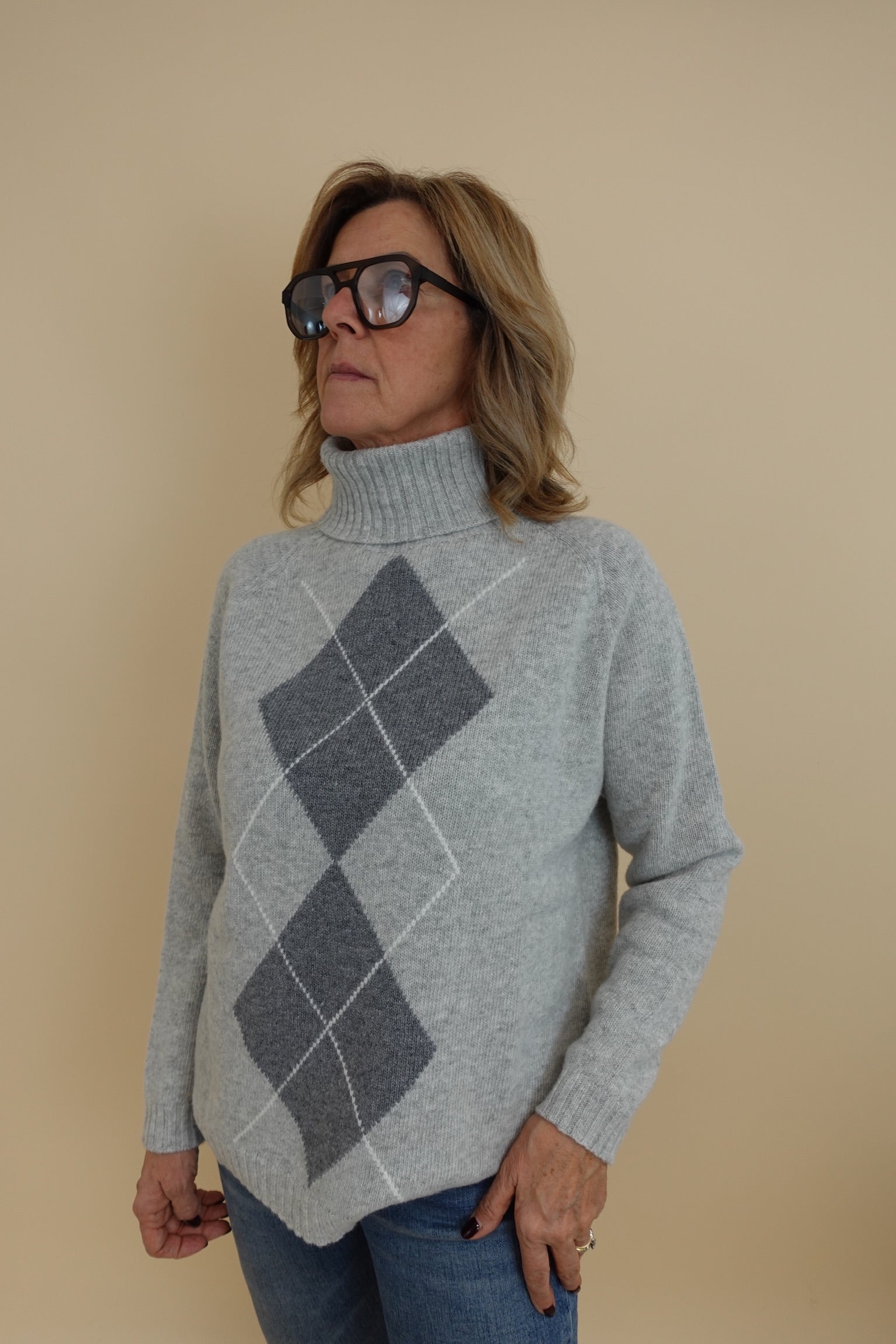 Maglione Rombi Grigio Chiaro