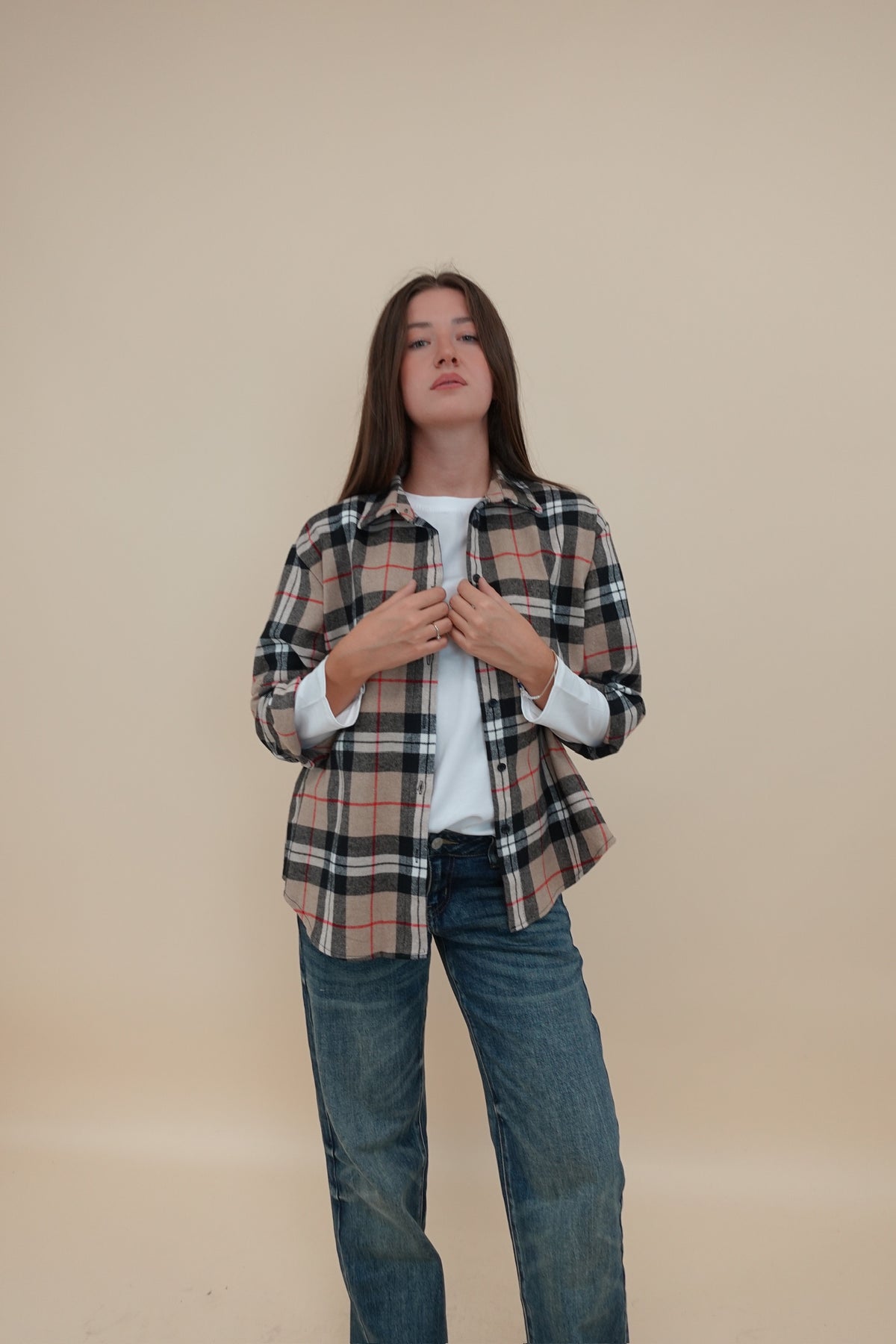 Camicia Scacchi Beige