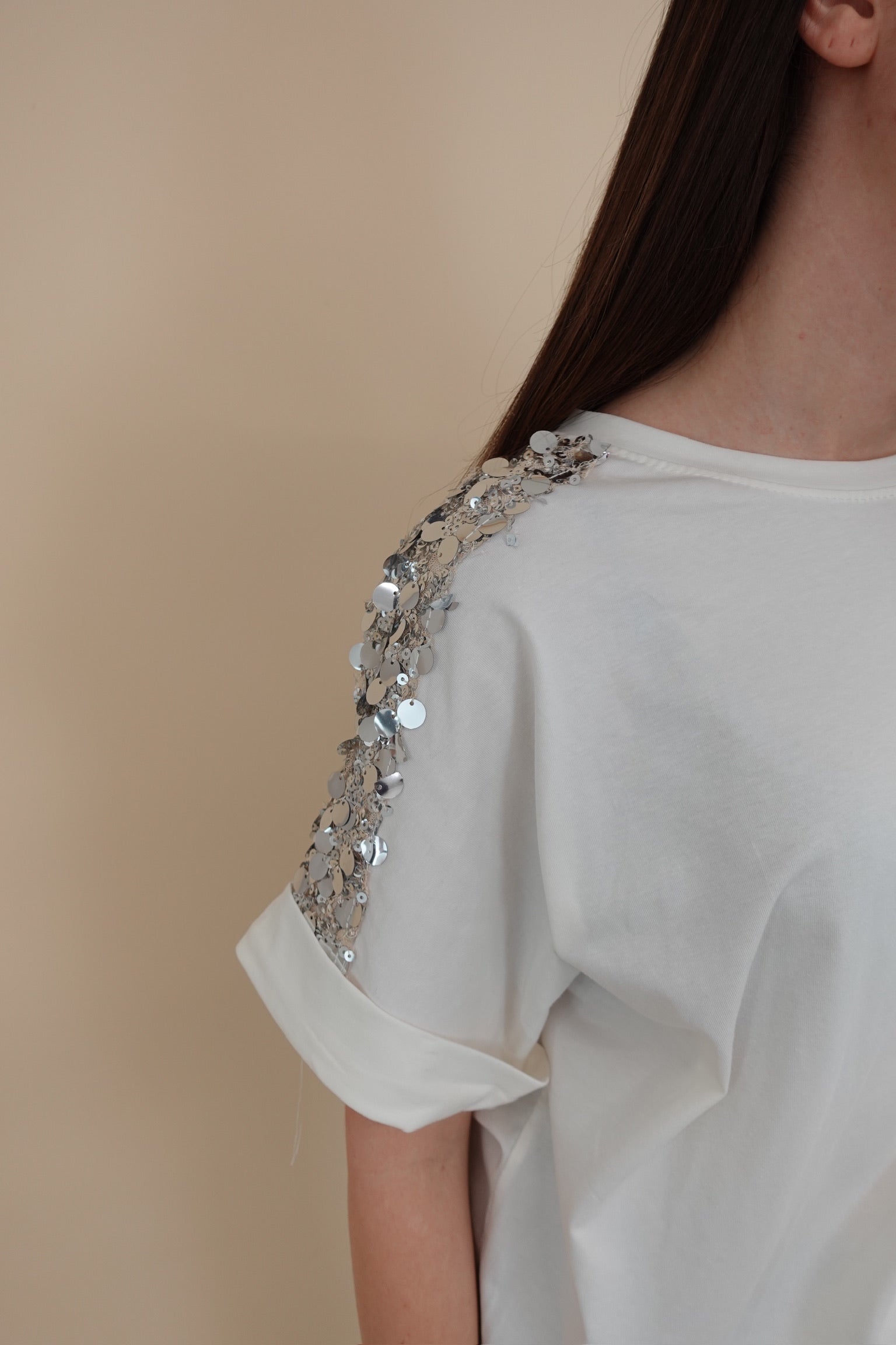 T-shirt Paiettes Bianco