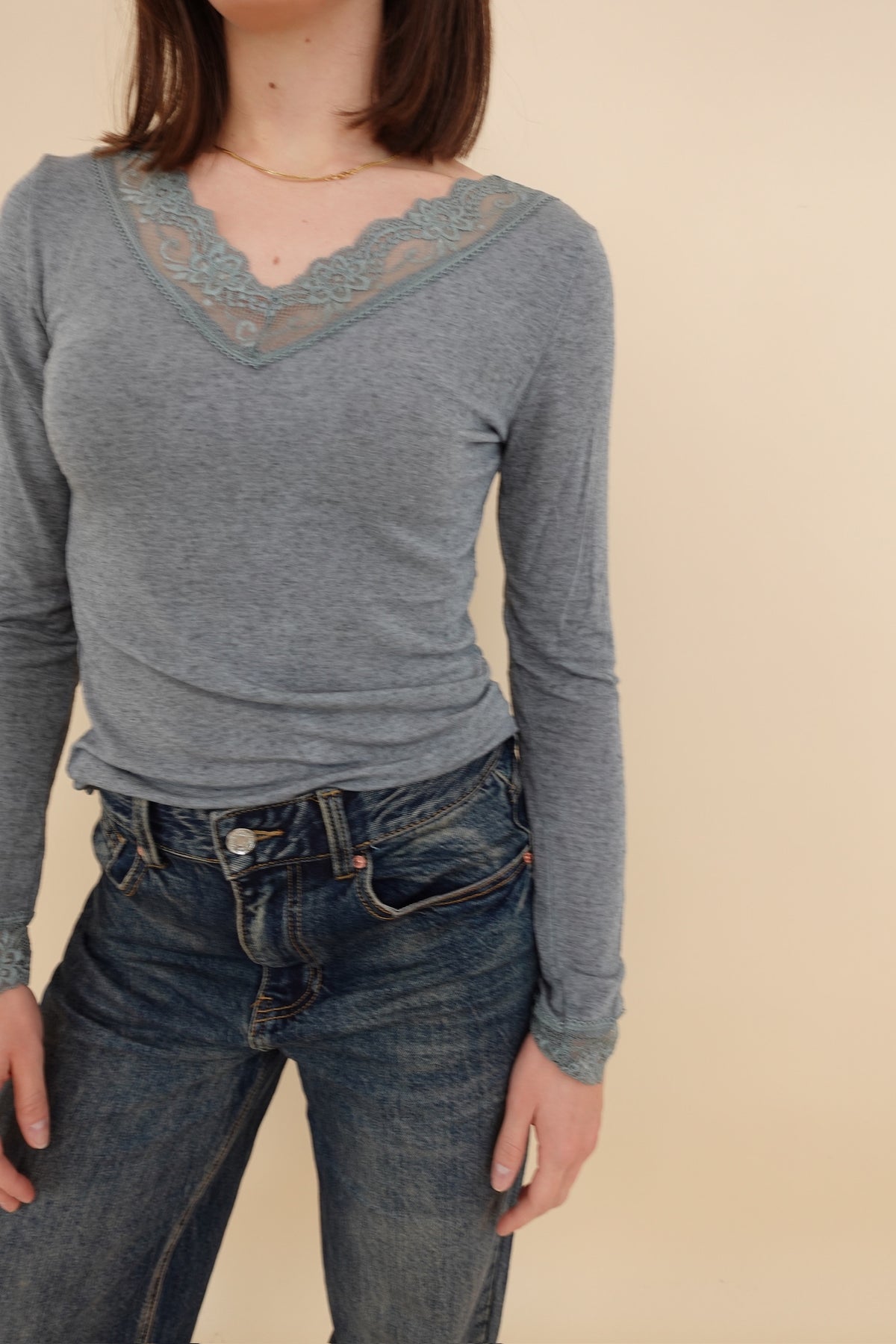 Maglia Cashmere Blend Pizzo Grigio