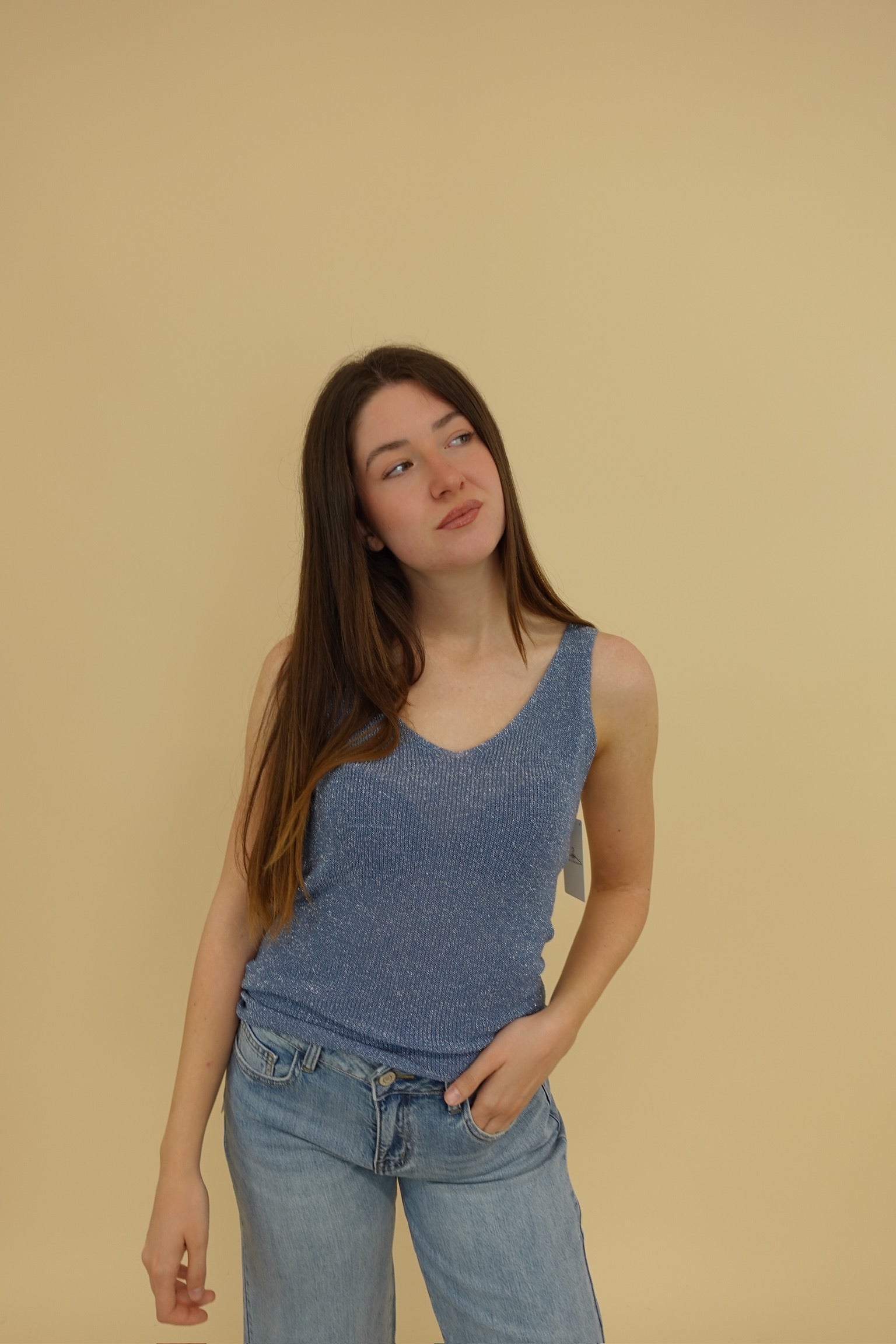 Canotta Lurex Blu Jeans