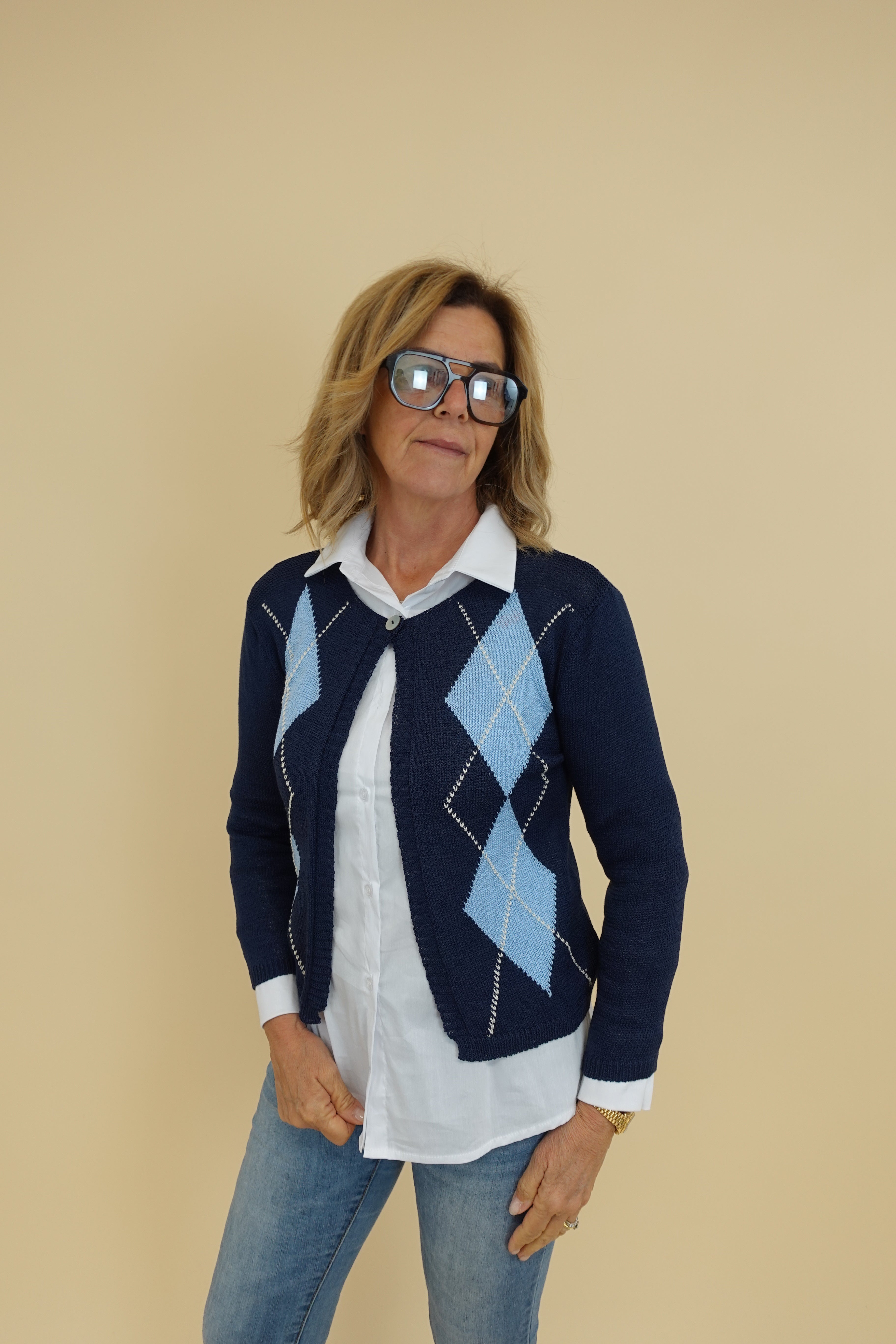 Cardigan Rombi Blu