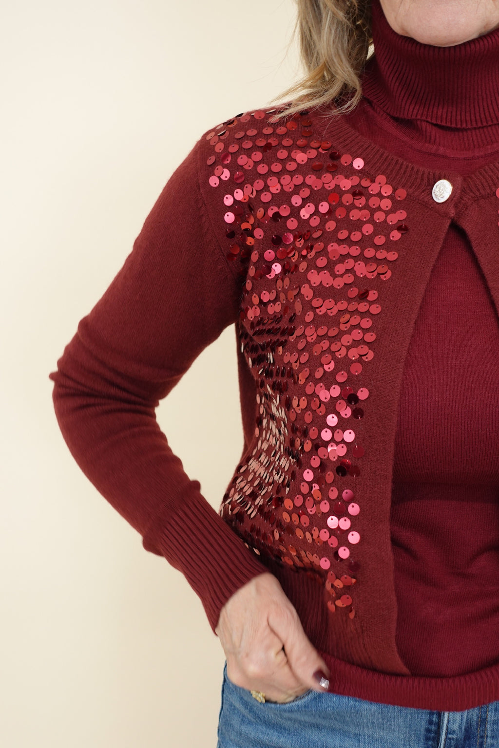 Cardigan Paiettes Bordeaux
