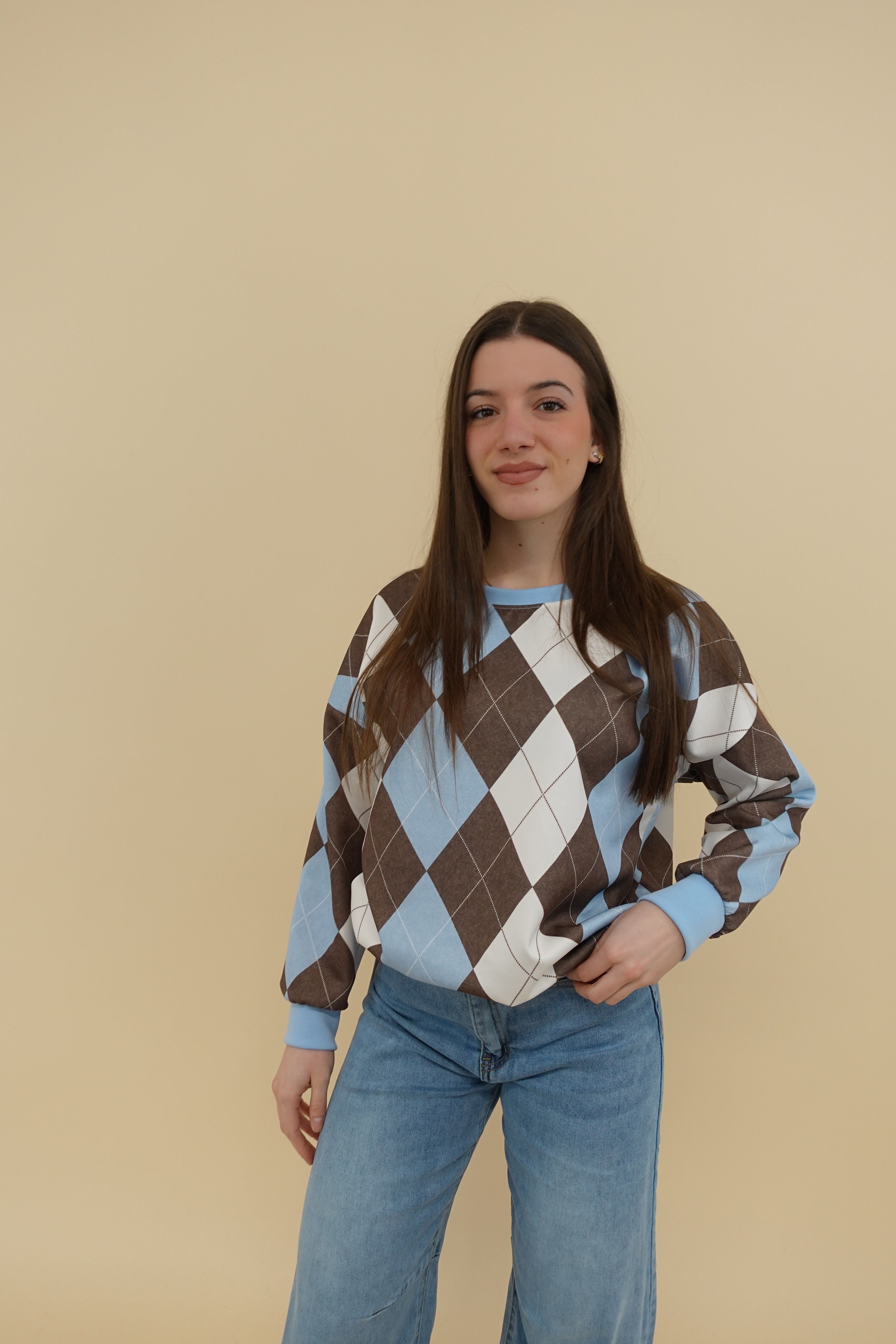 Felpa Scacchi Azzurra